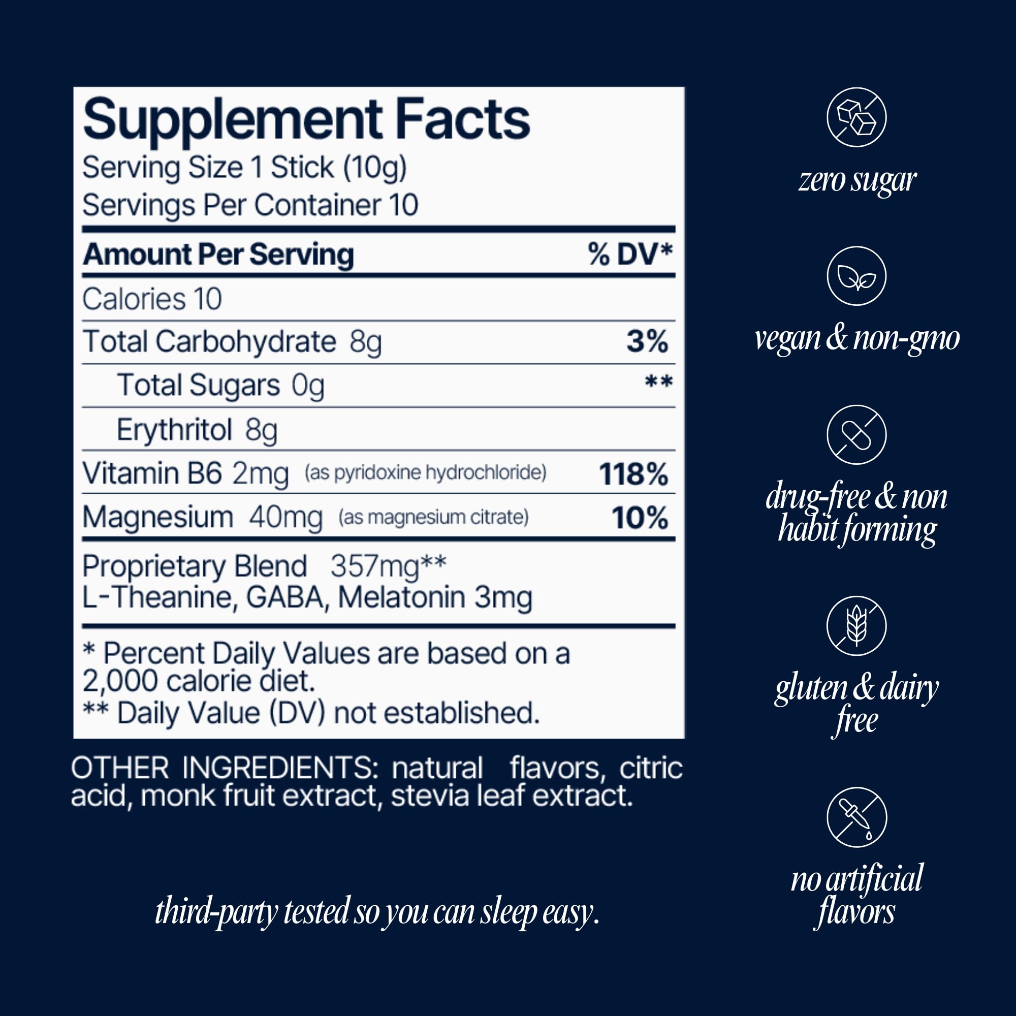 Som Sleep Powder ingredients list on packaging