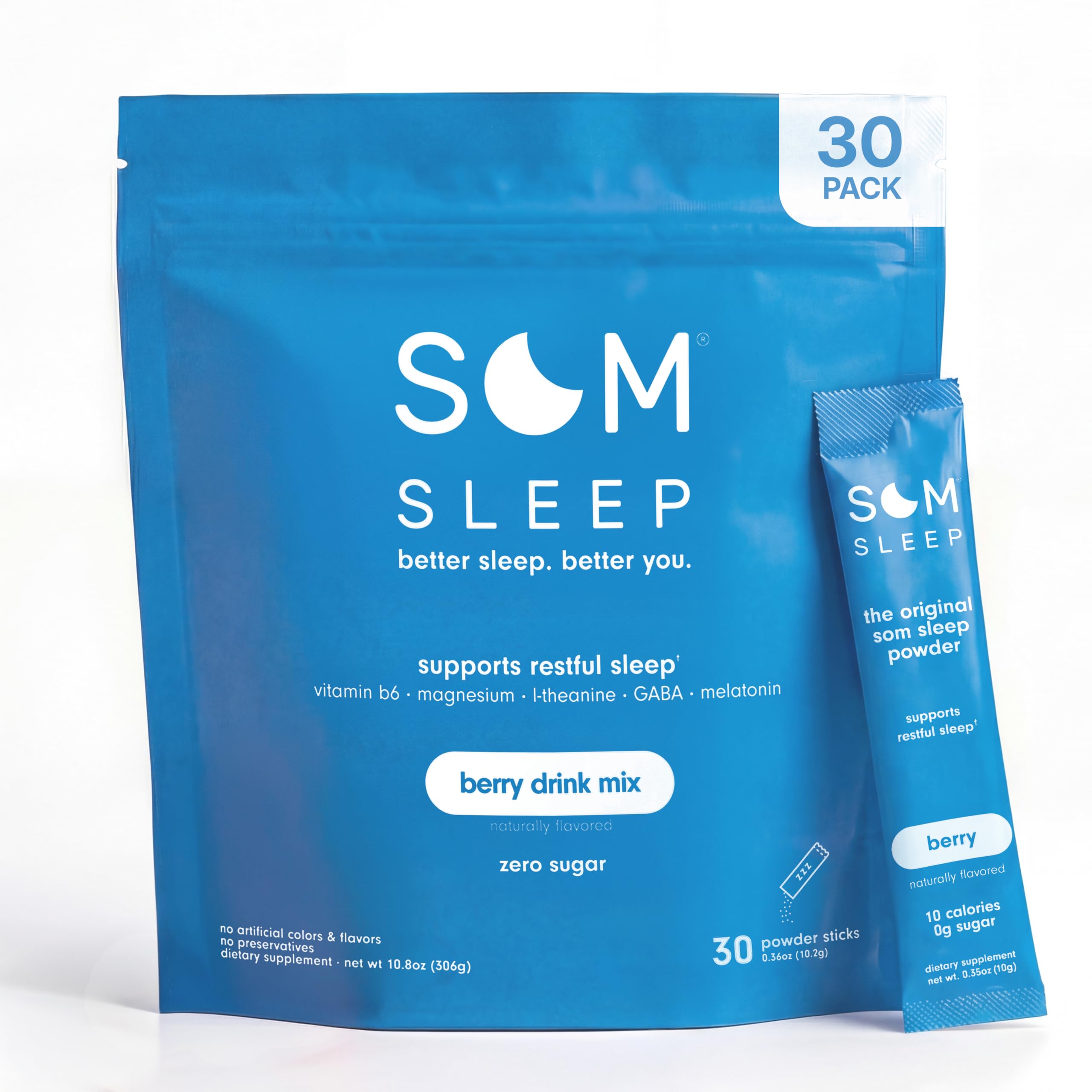 Som Sleep Powder Sleep Aid for Adults, Berry flavour front view