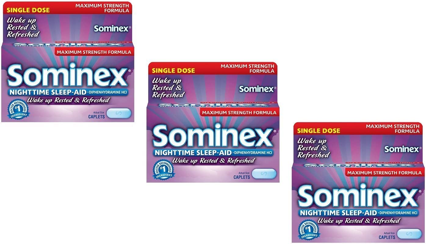 Sominex Night-Time Sleep Aid Tablets original formula pack of 3 front view