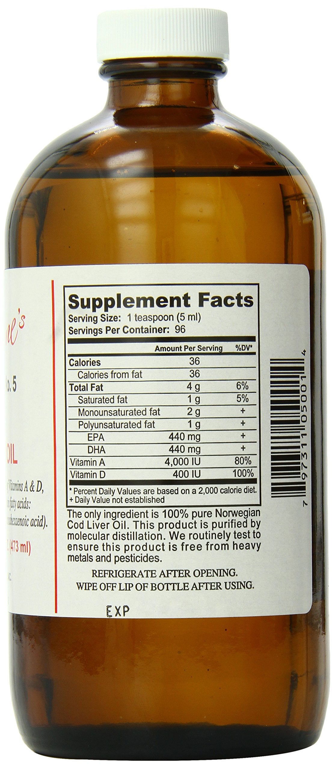 Sonne's Cod Liver Oil 454g back view showing ingredients