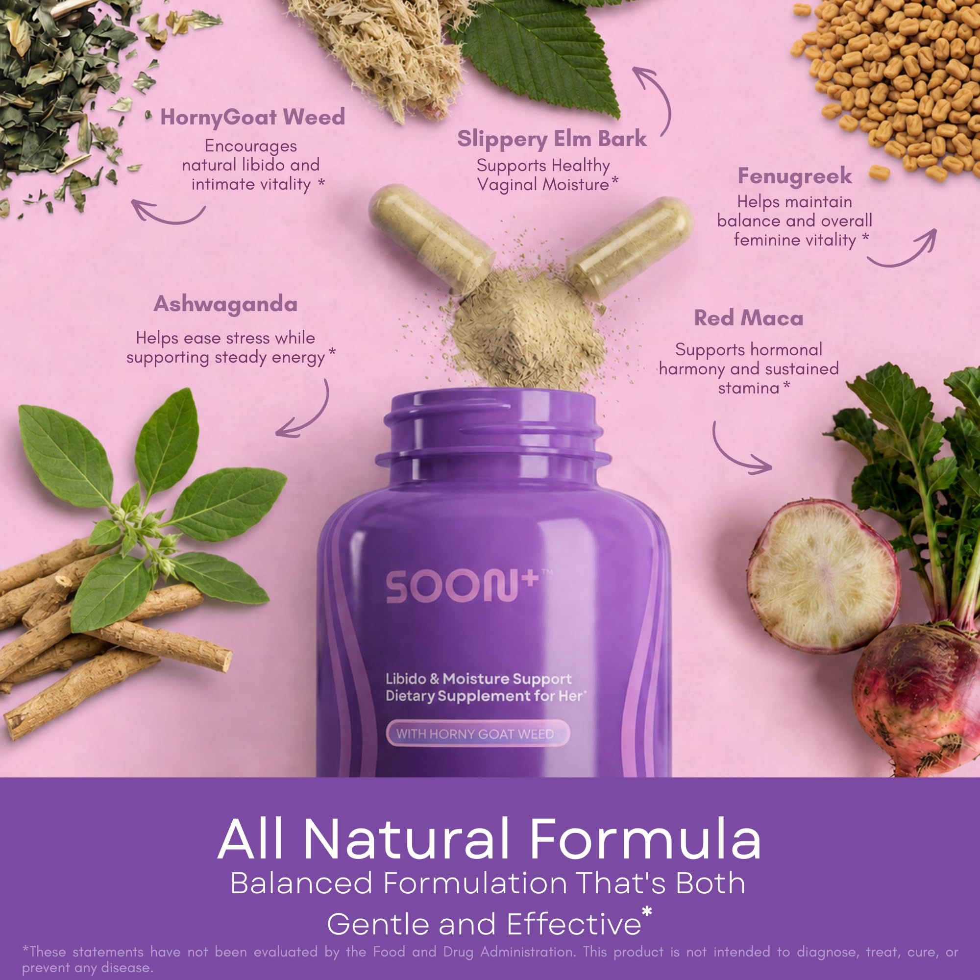 SOON+ Horny Goat Weed Supplement capsules close-up