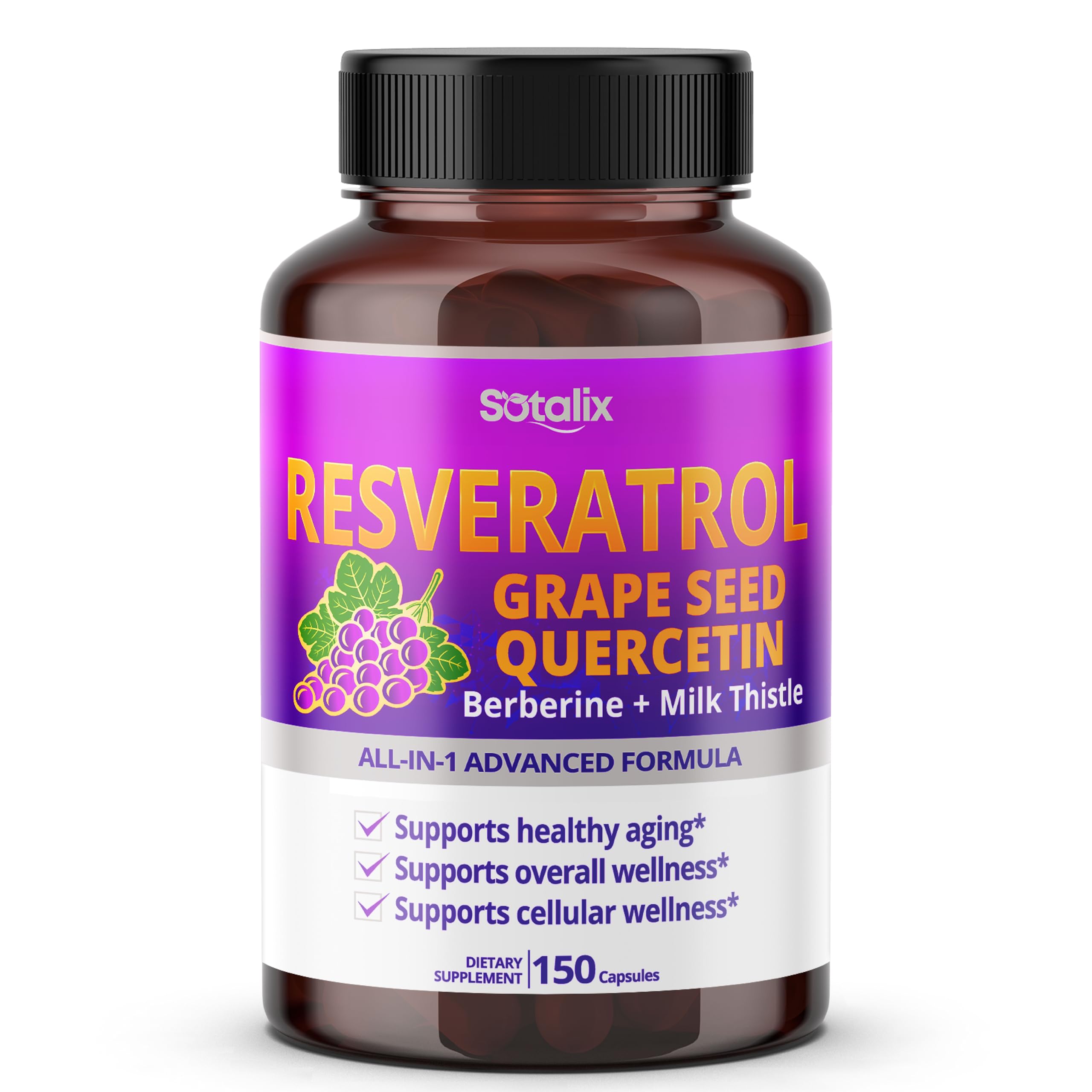 Sotalix Resveratrol Supplement bottle front view with 150 capsules
