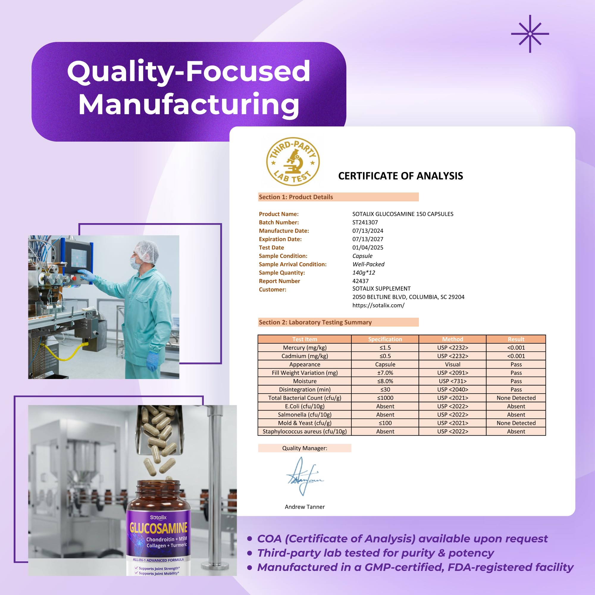 SOTALIX SUPPLEMENT capsules on a table with bottle