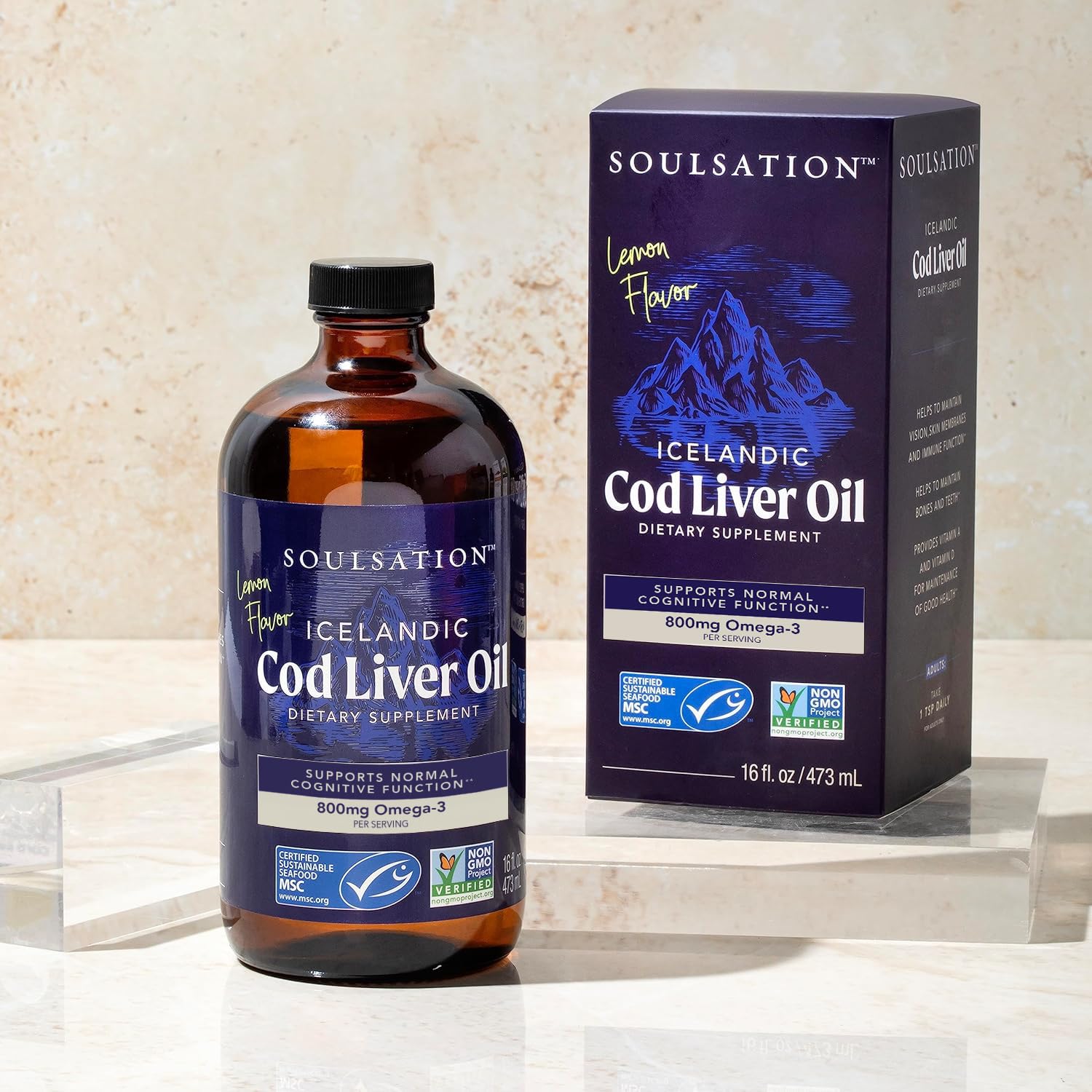 SOULSATION Icelandic Cod Liver Oil bottle side view