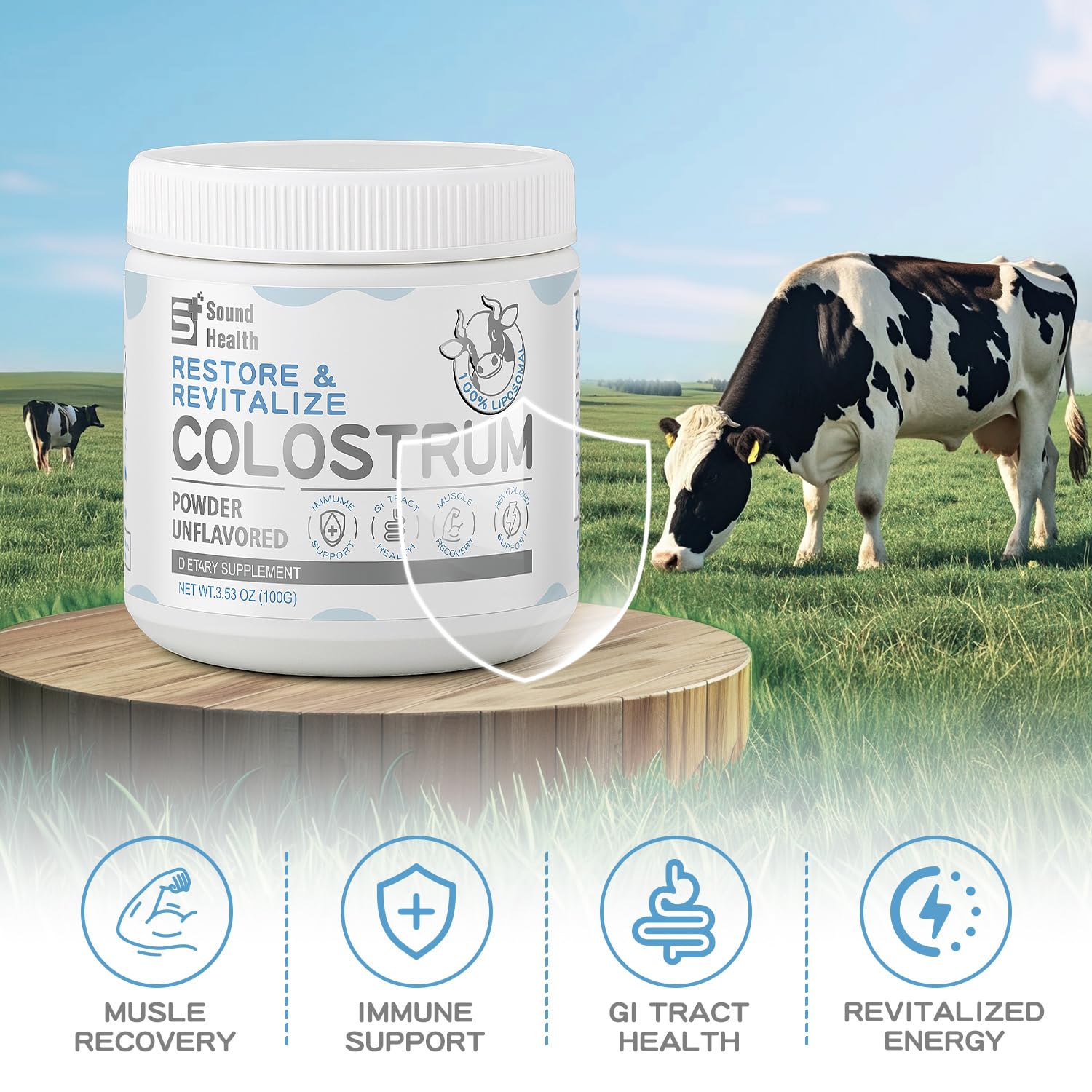 Sound Health Bovine Colostrum Powder back view packaging