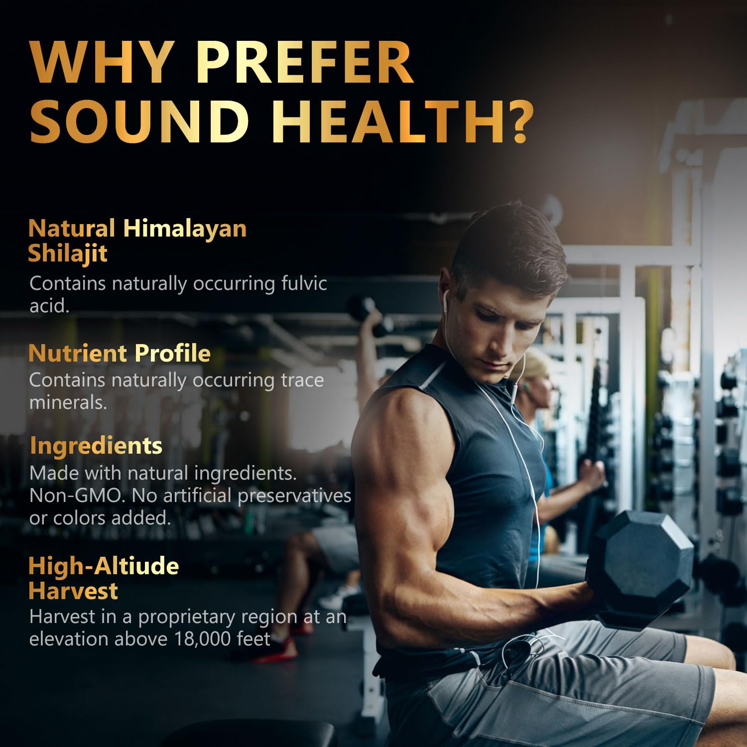 Sound Health Plus Shilajit Gummies with ingredients displayed