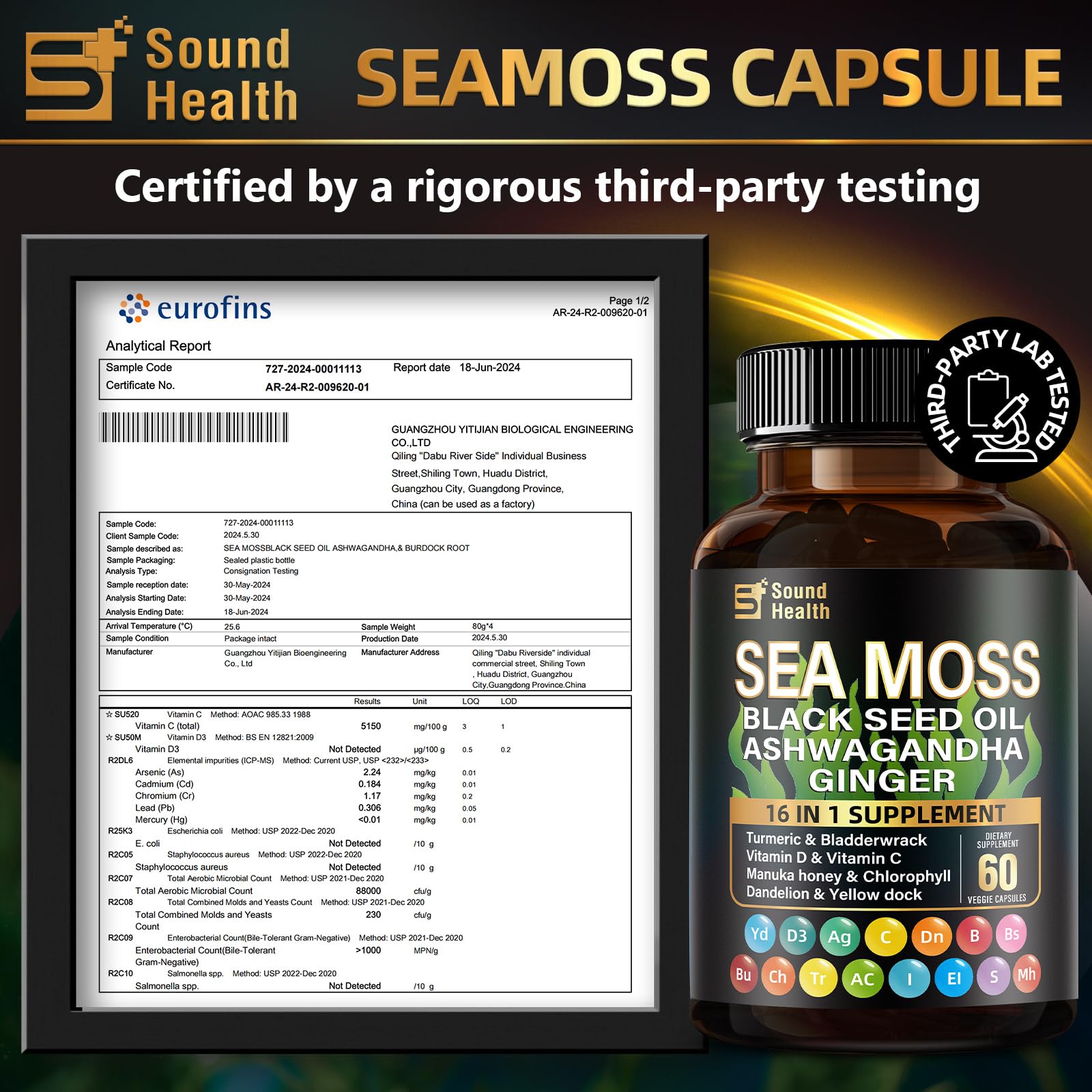SoundHealth Blended Vitamin & Mineral Supplement ingredients list close-up