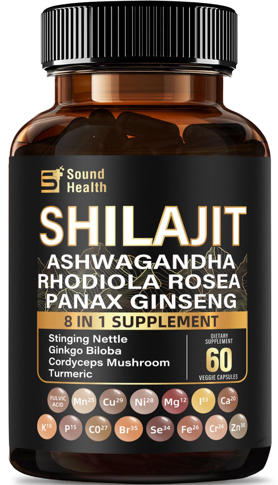 SoundHealth Shilajit Supplement 60 capsules bottle front view