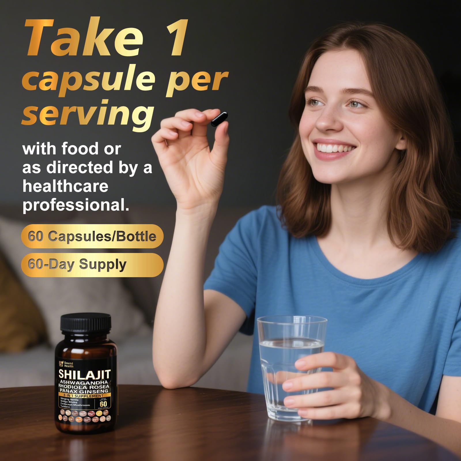 SoundHealth Shilajit Supplement bottle side view