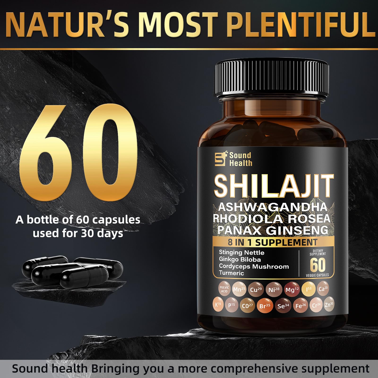 SoundHealth Shilajit Supplement capsule close-up