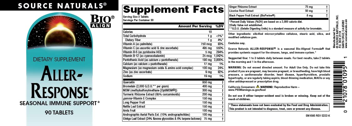 Source Naturals Aller-Response 150g tablets on a wooden surface