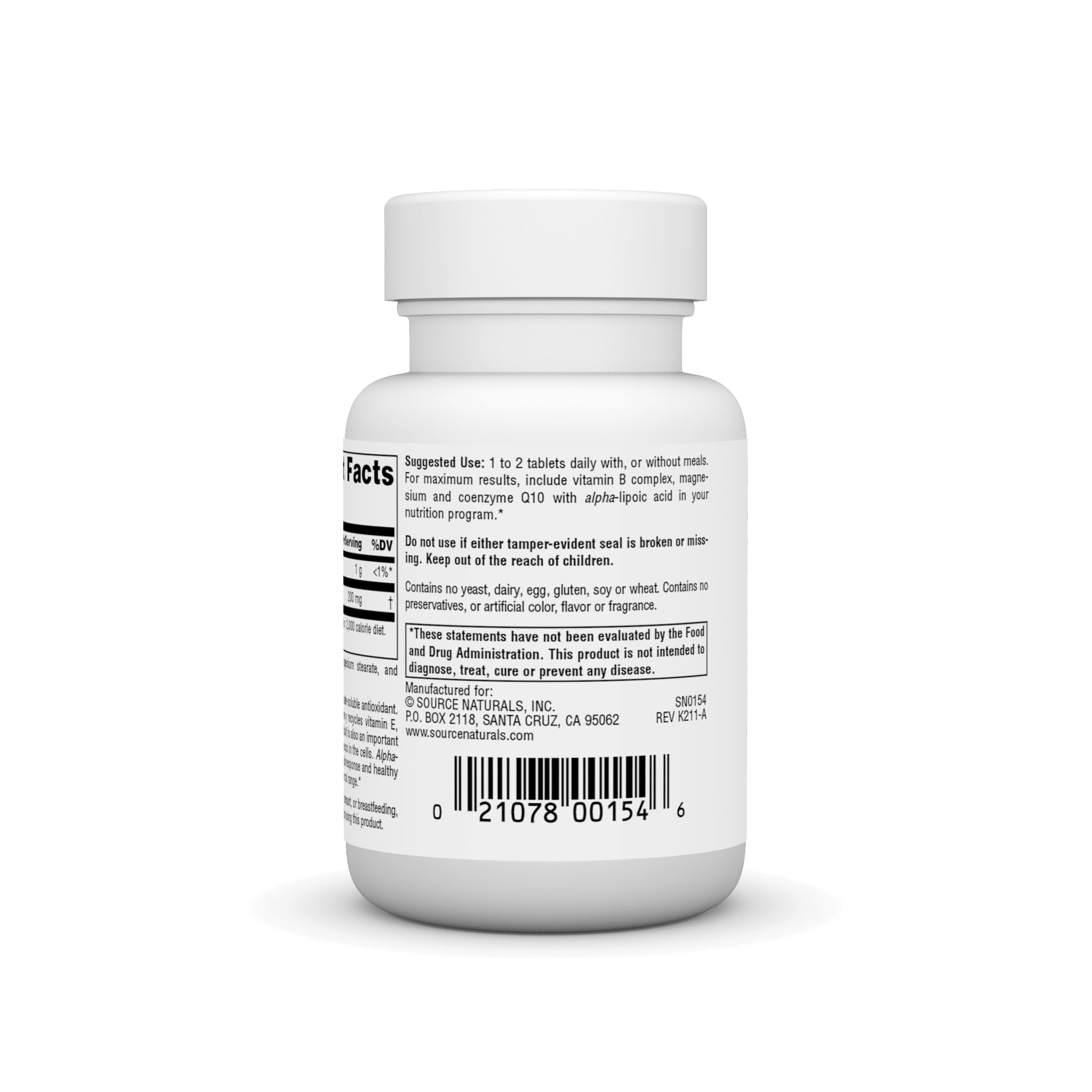 Source Naturals Alpha Lipoic Acid Timed Release 5g supplement back view