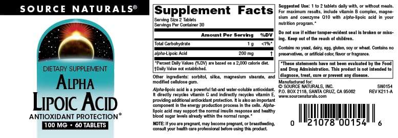 Source Naturals Alpha Lipoic Acid Timed Release 5g supplement packaging