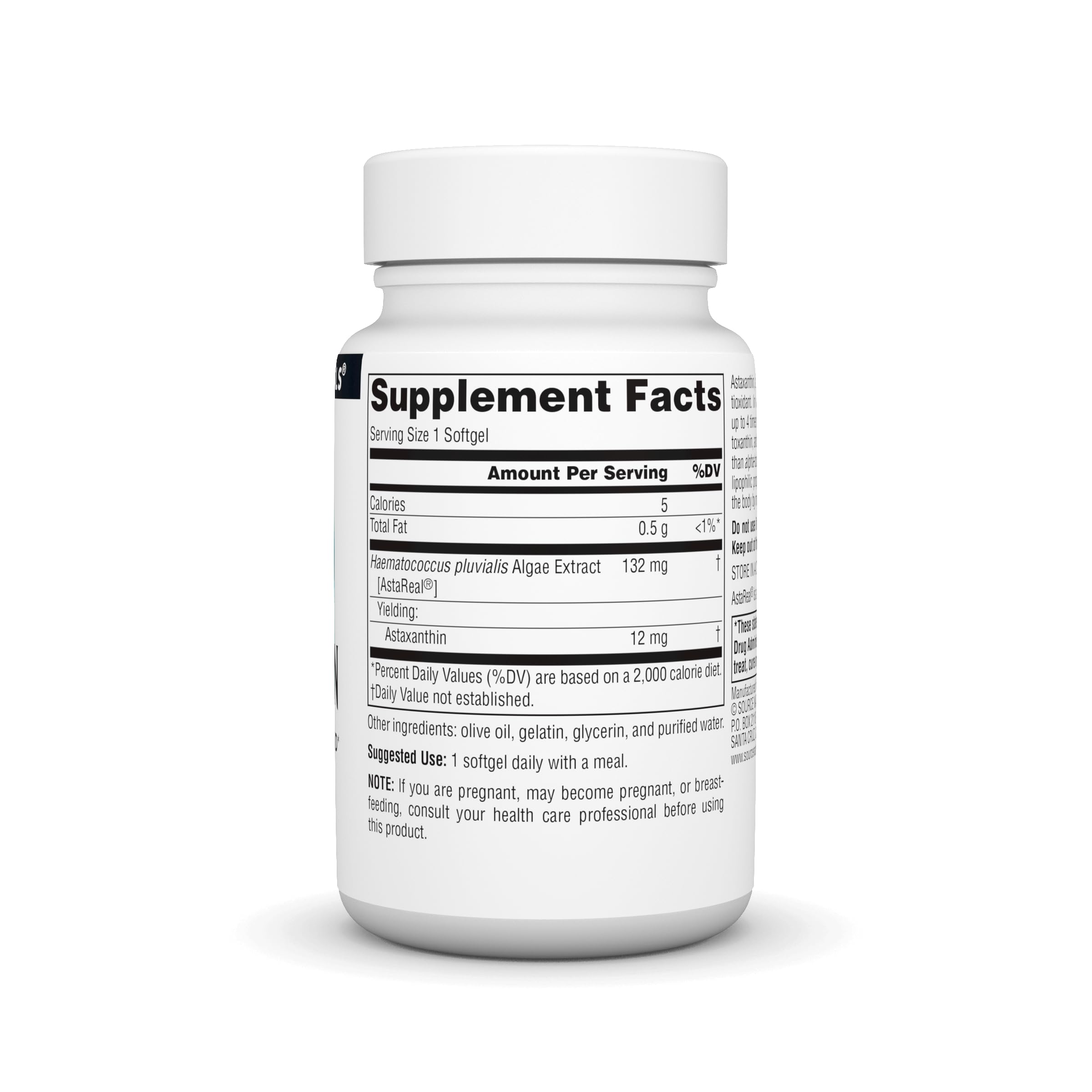 Source Naturals Astaxanthin Softgels side view with packaging