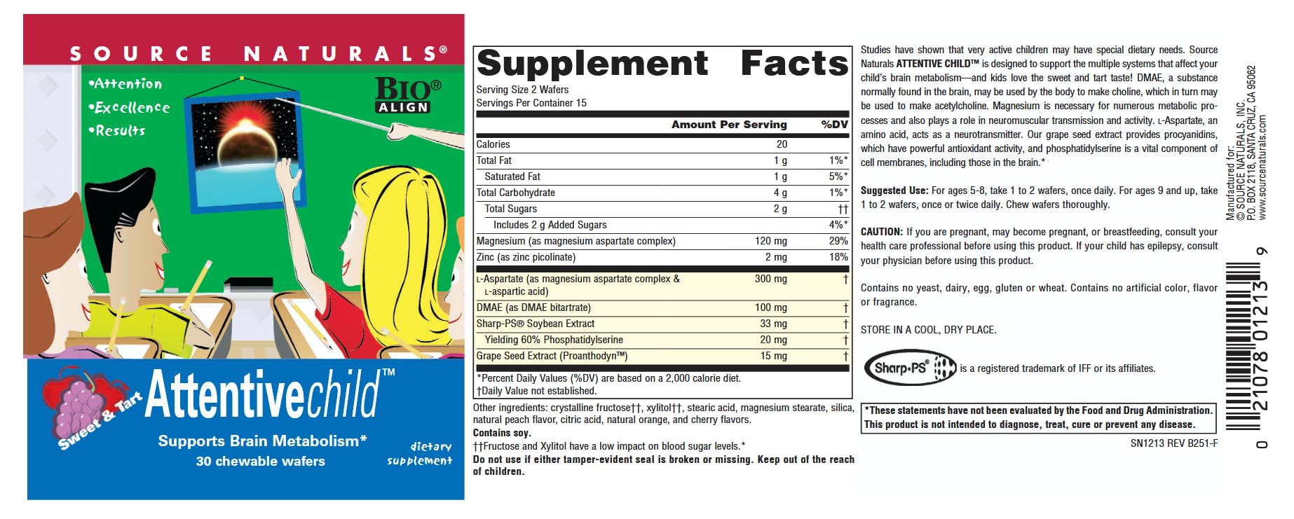 Source Naturals Attentive Child Chewable Wafer nutritional information