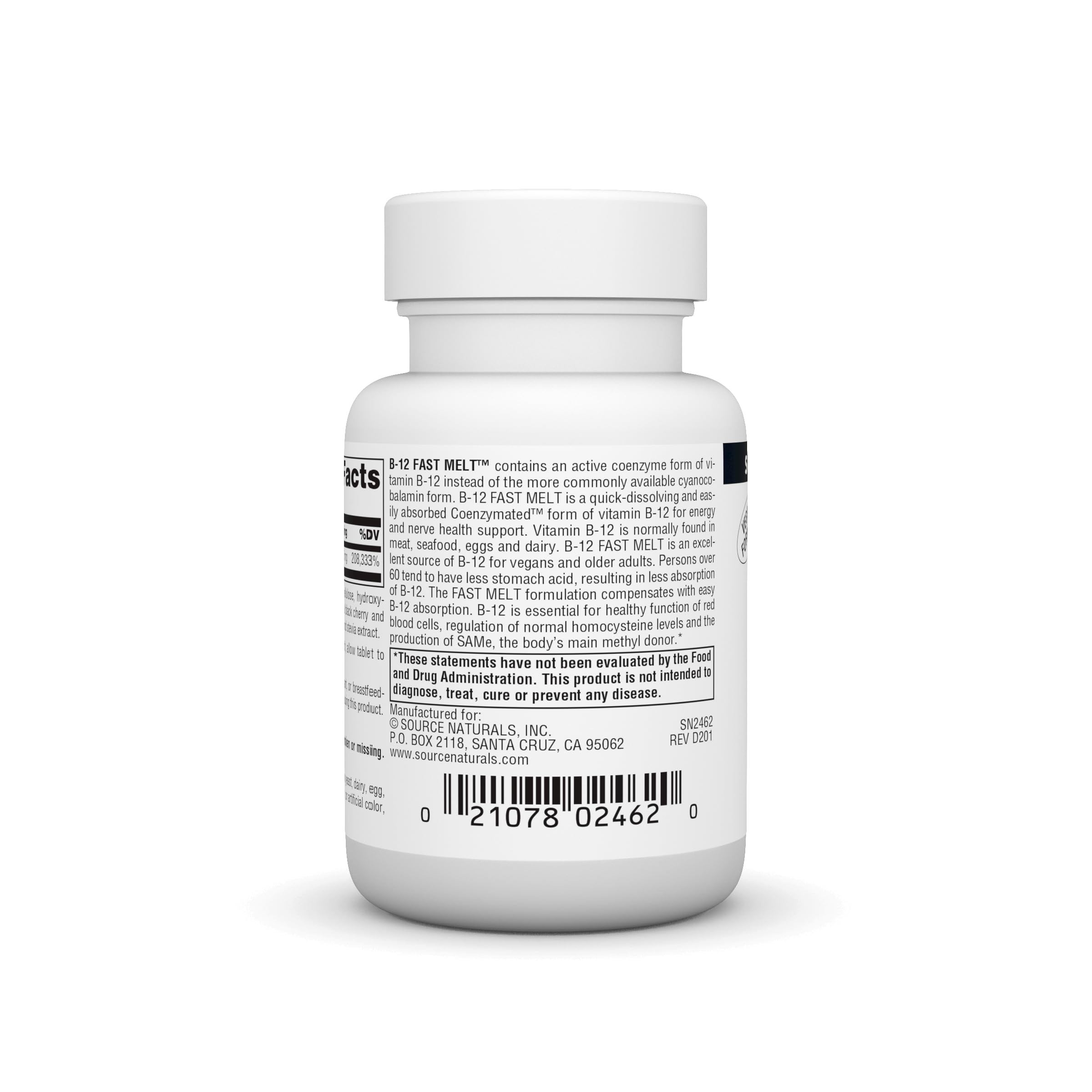 Source Naturals B-12 Fast Melt tablet back view