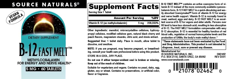 Source Naturals B-12 Fast Melt tablet side view
