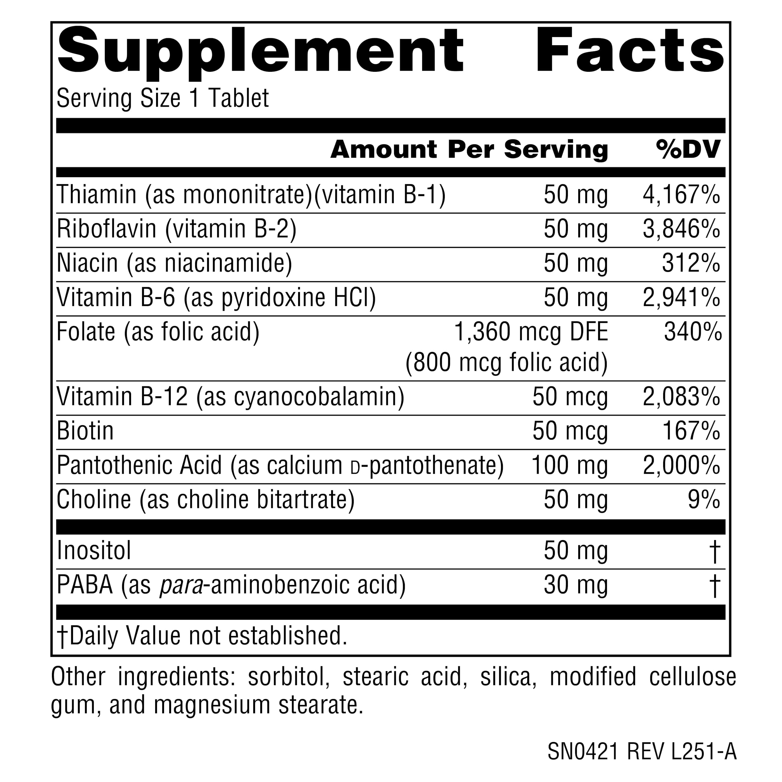 Source Naturals B-Complex bottle side view showing ingredients