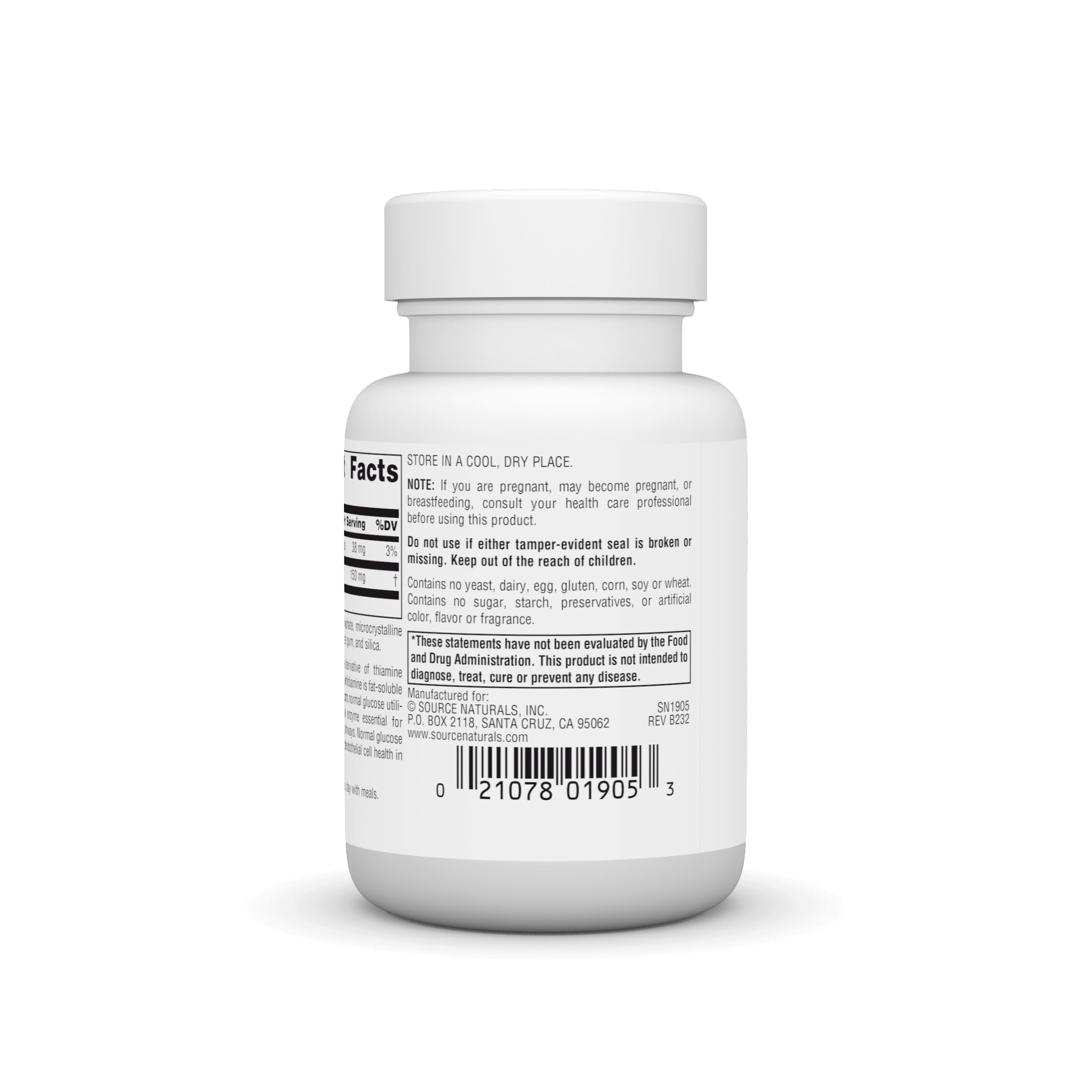 Source Naturals Benfotiamine Supplement back view