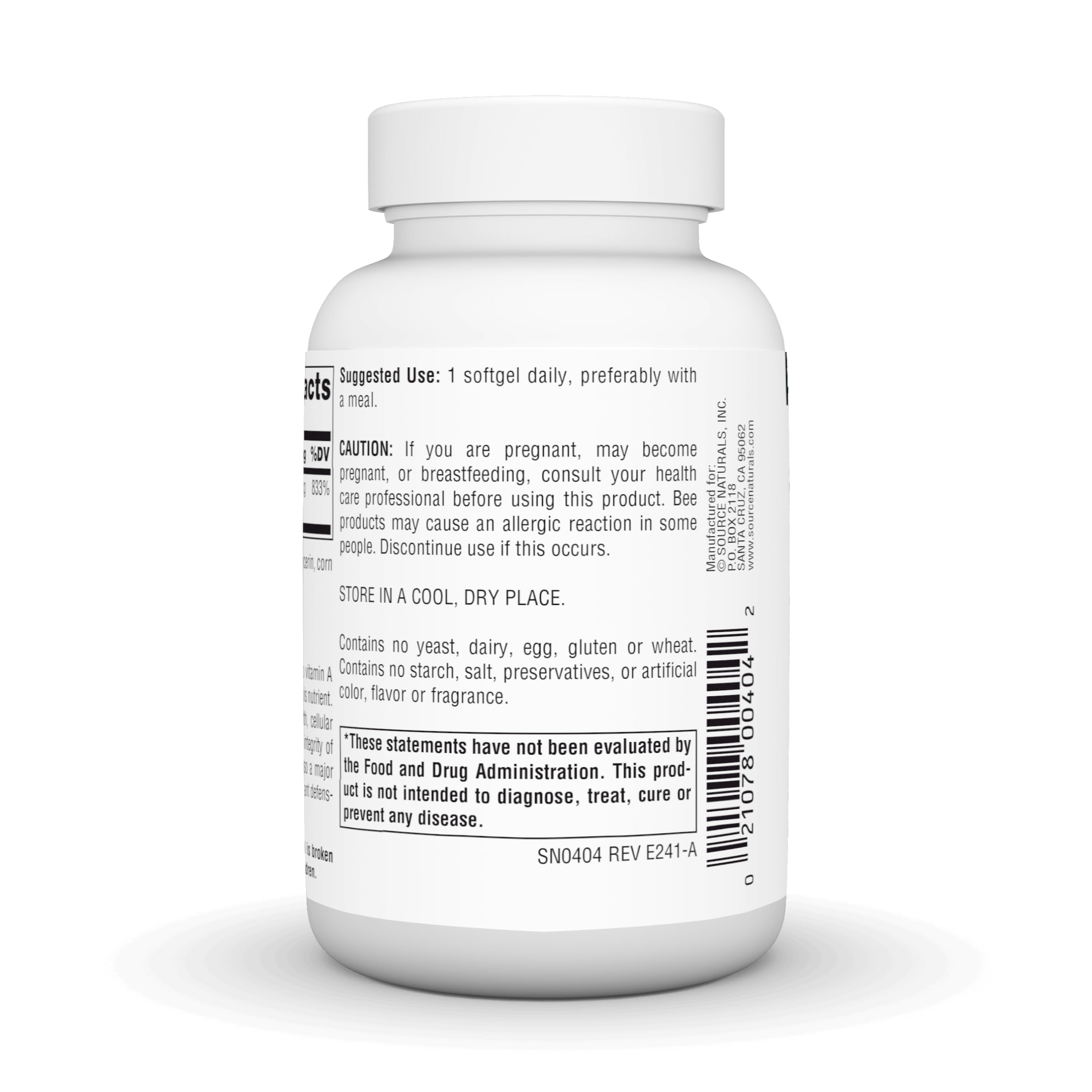 Source Naturals Beta-Carotene packaging side view