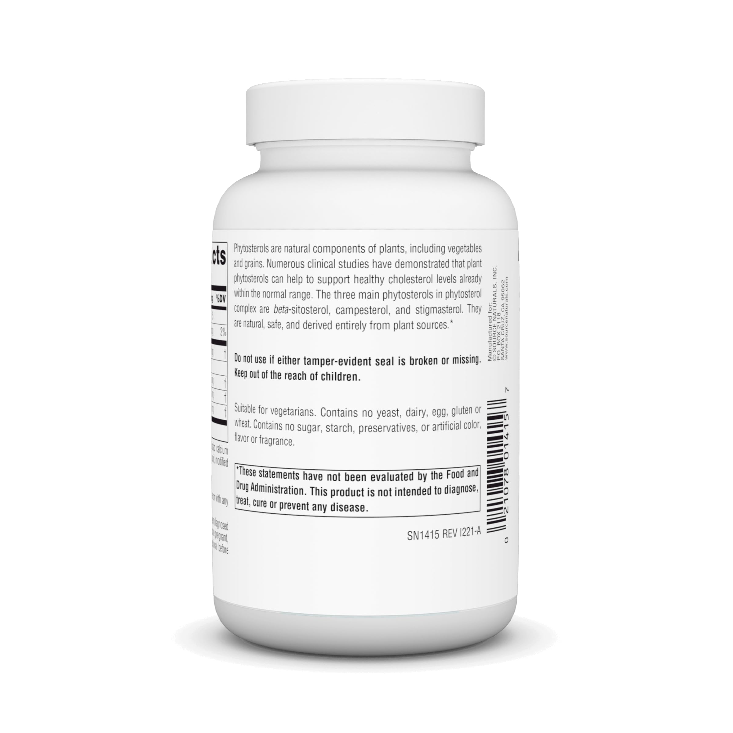 Source Naturals Beta Sitosterol Phytosterol Complex 45g back view