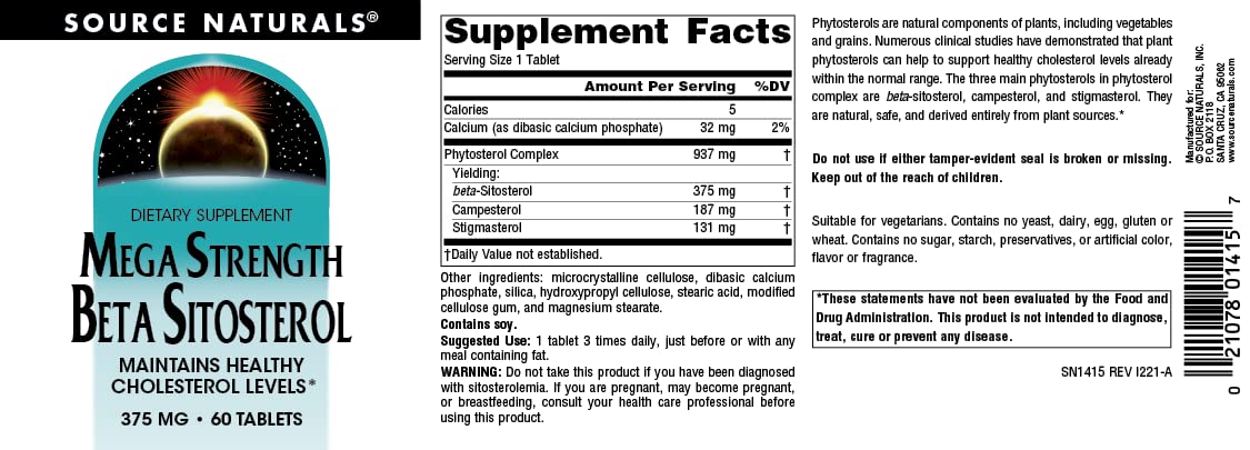 Source Naturals Beta Sitosterol Phytosterol Complex 45g tablet close-up