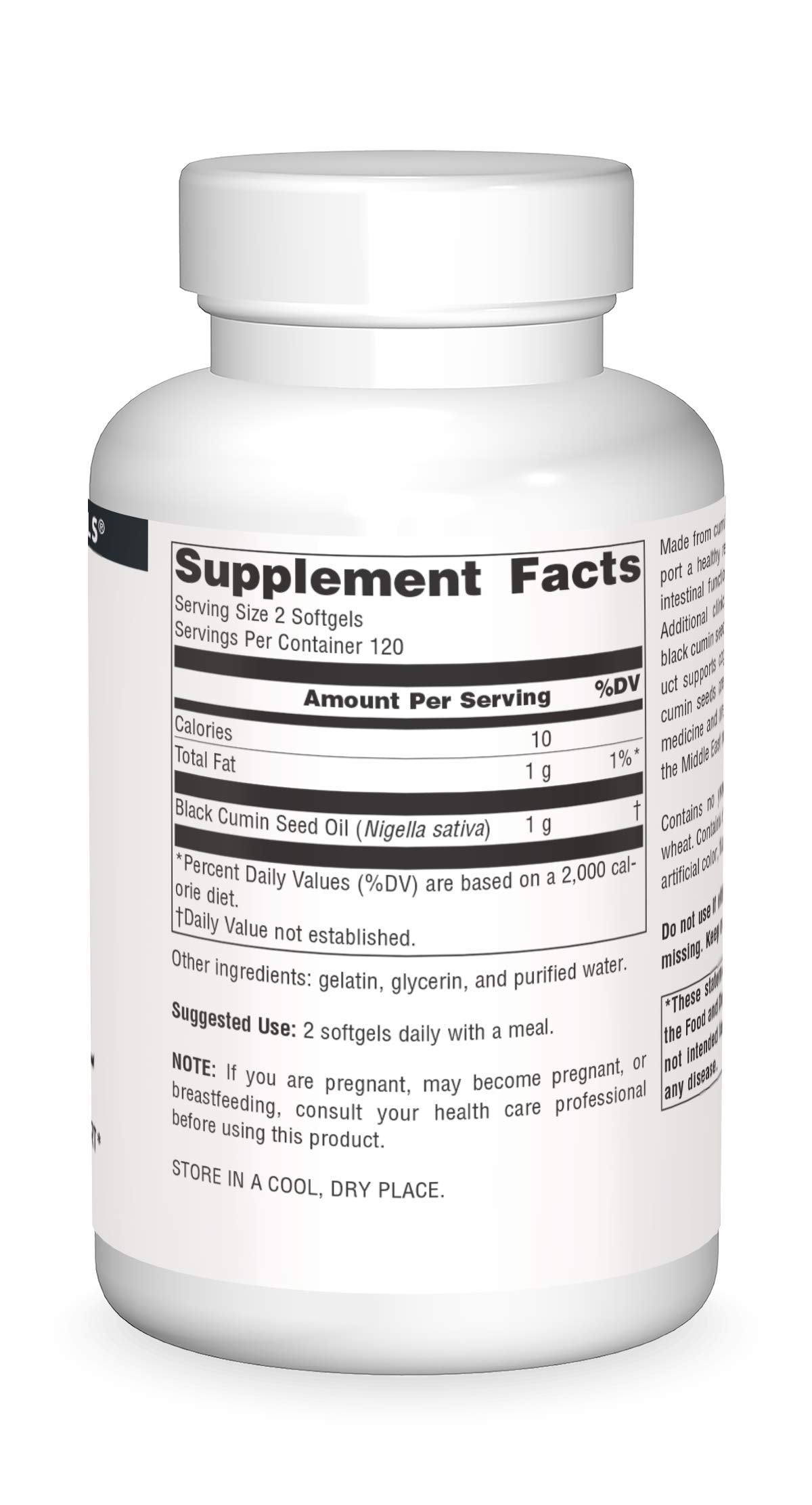 Source Naturals Black Seed Oil Softgels side view showing capsule