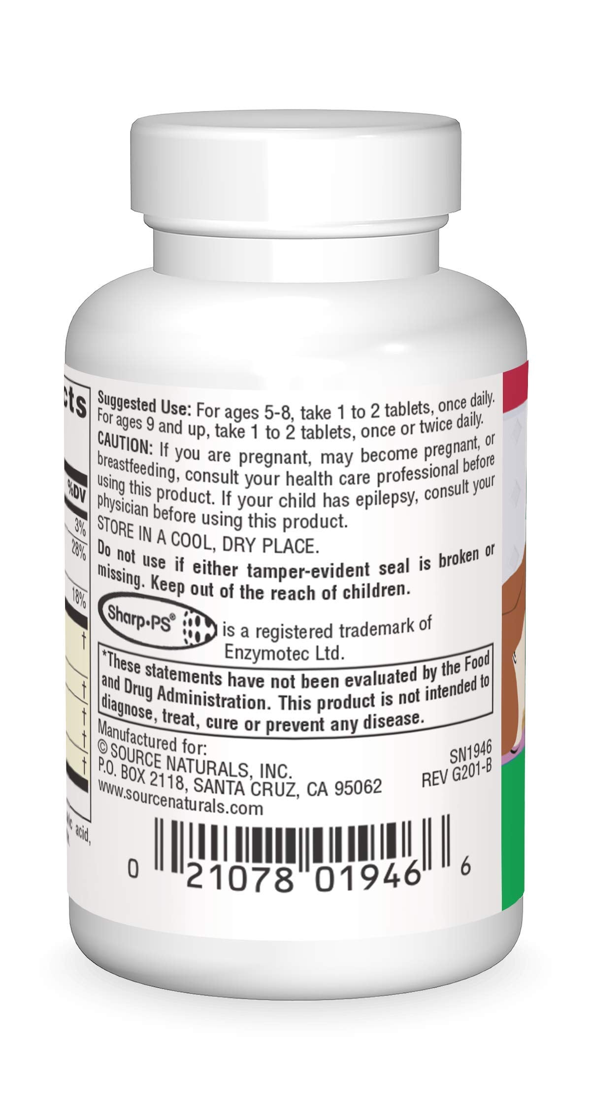 Source Naturals Brain Nutrients Supplement side view with ingredients