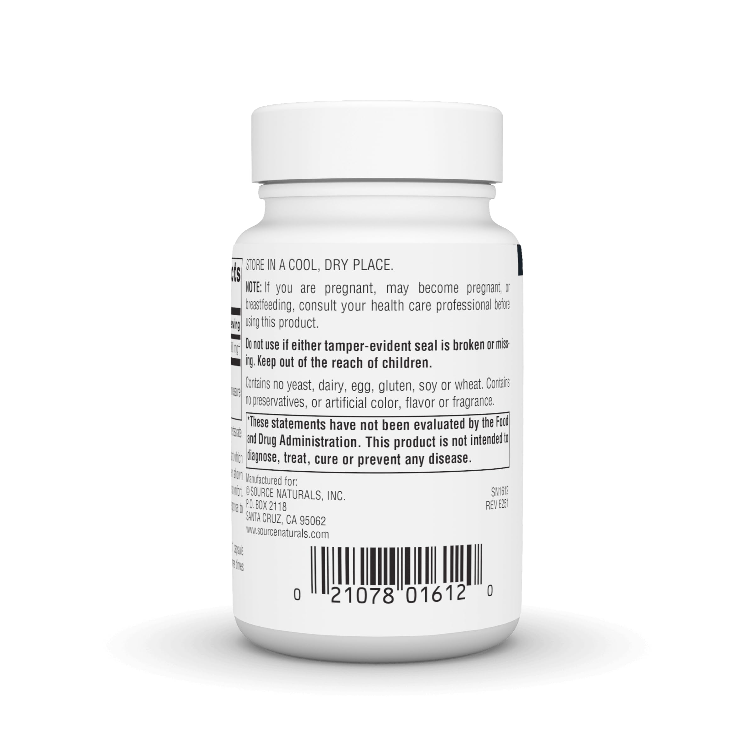 Source Naturals Bromelain Enzyme 2000 G.D.U. 45g capsule back view