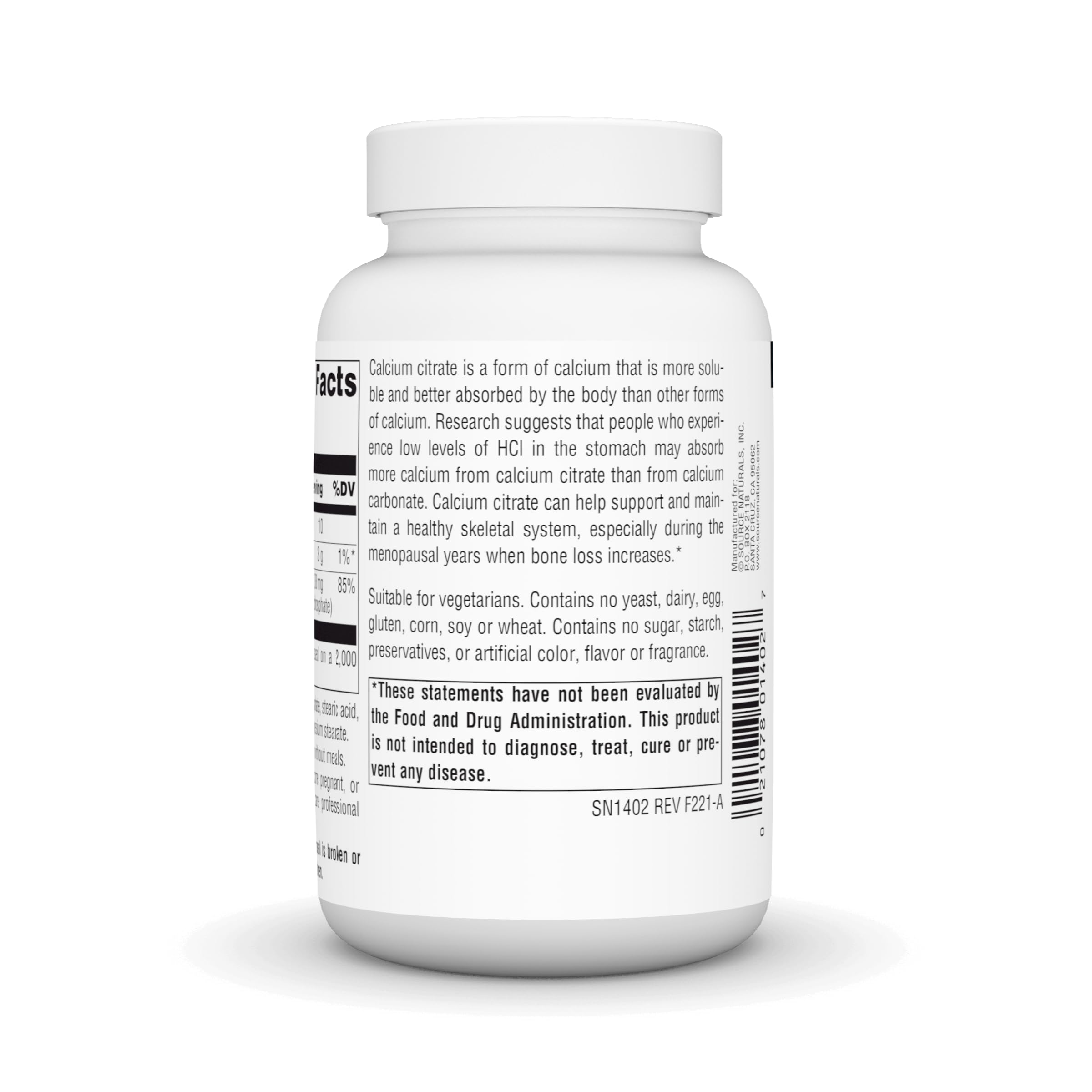 Source Naturals Calcium Citrate tablets on a wooden surface