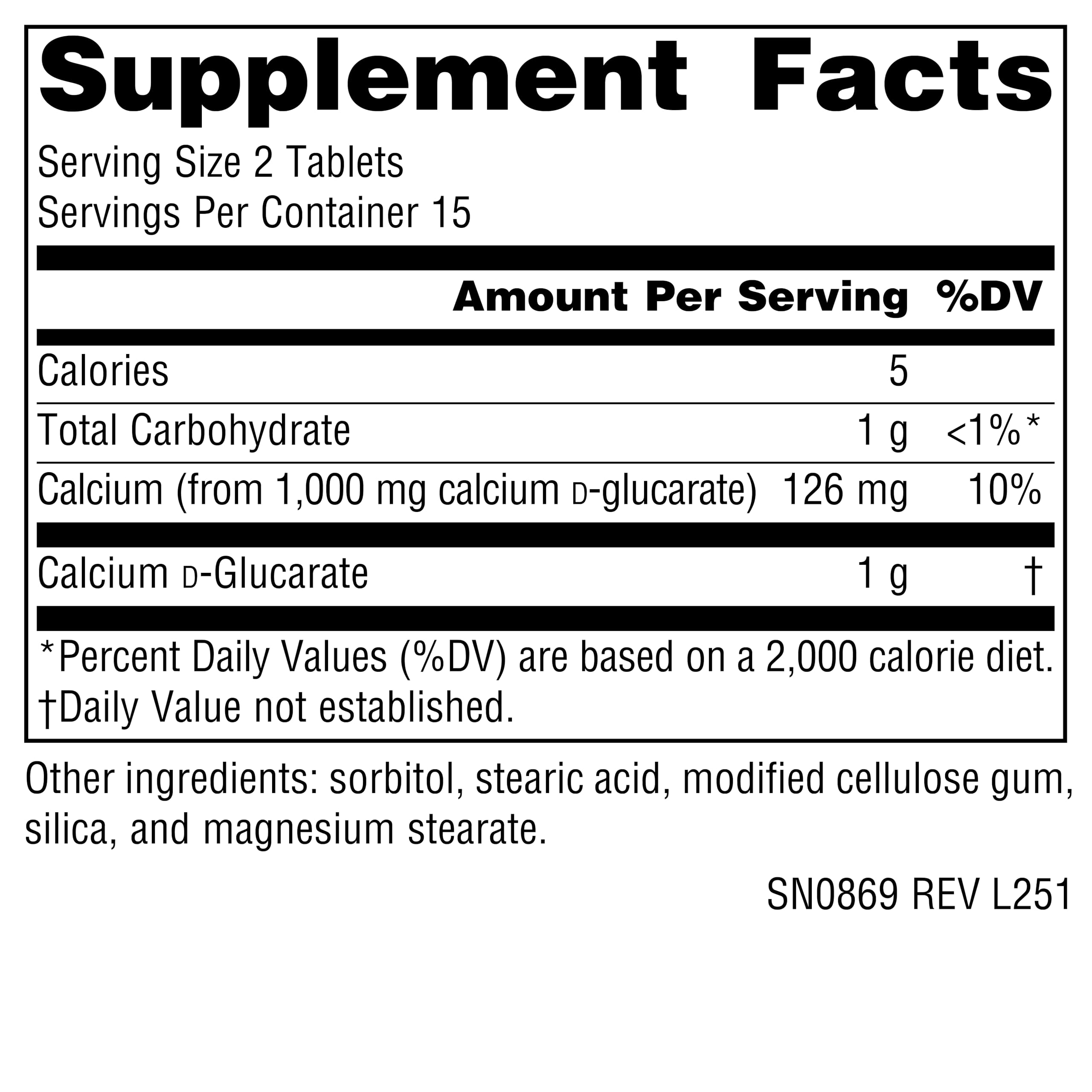 Source Naturals Calcium d-Glucarate 1000mg supplement tablets side view