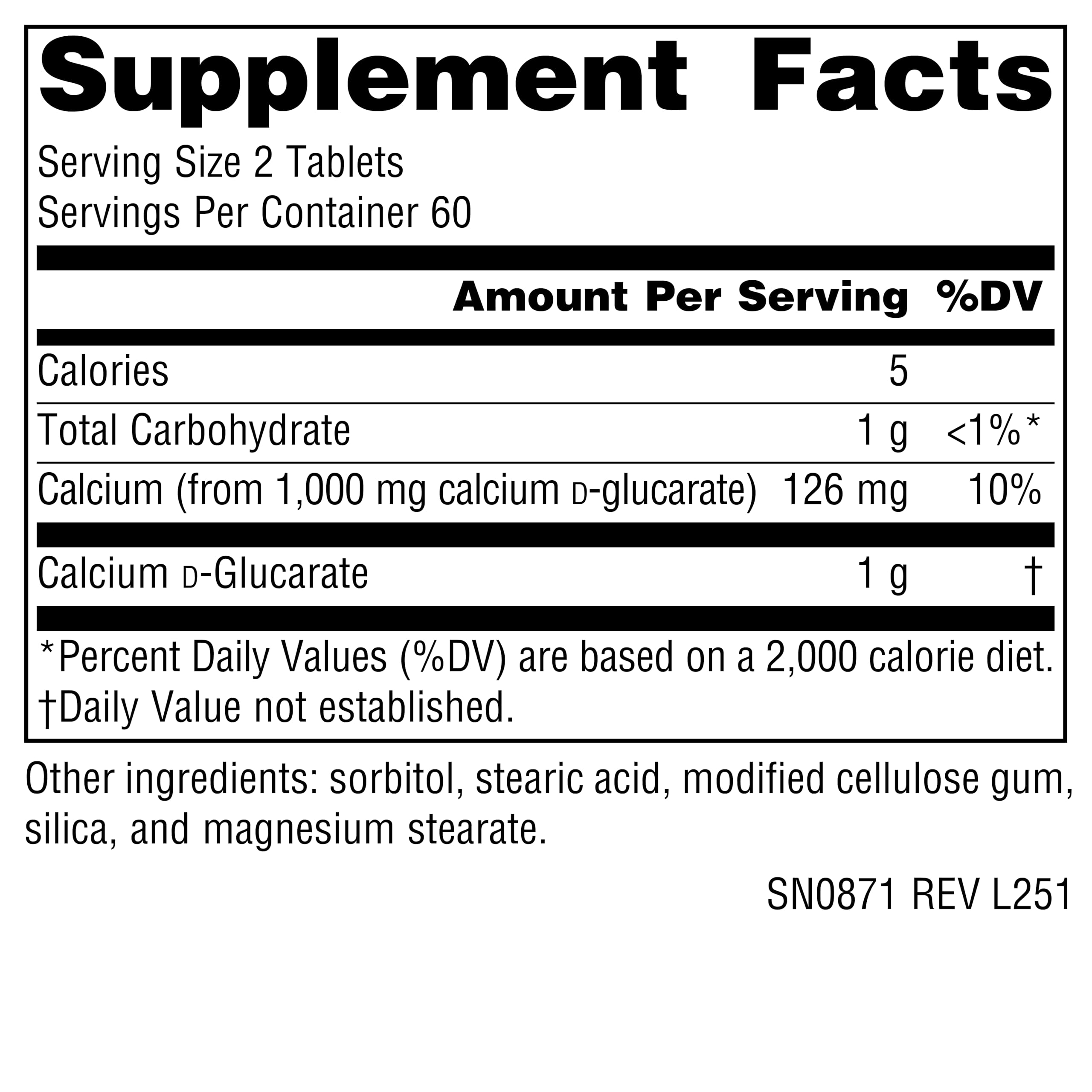 Source Naturals Calcium d-Glucarate 1000mg Tablets side view