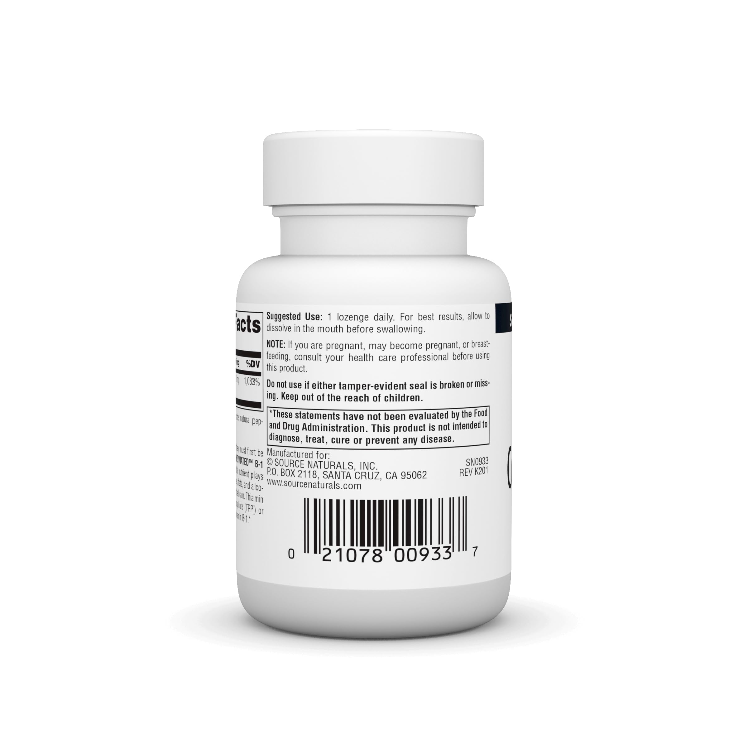 Source Naturals Coenzymated B-1 Thiamin Lozenge back view