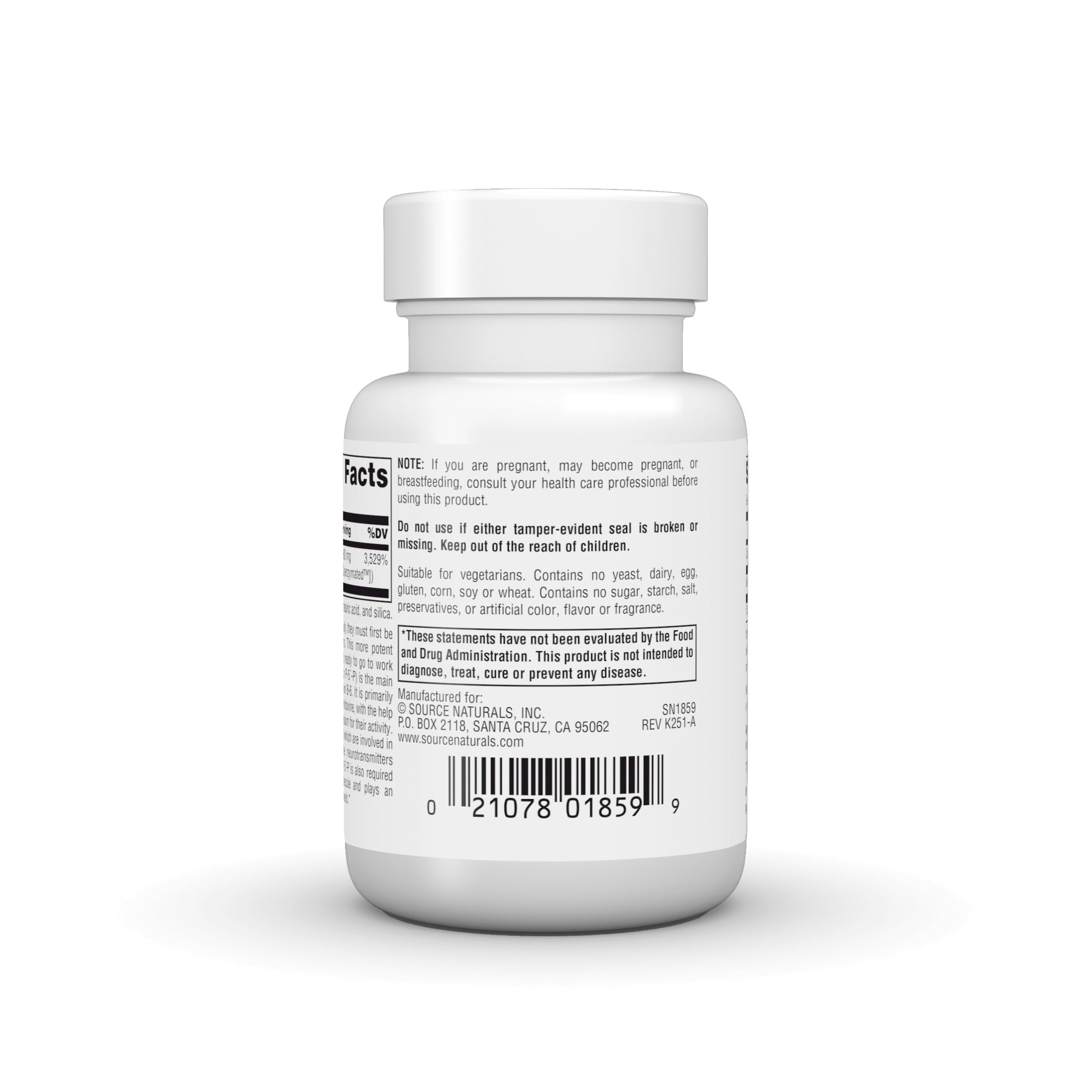 Source Naturals Coenzymated B-6 supplement back view with ingredient list