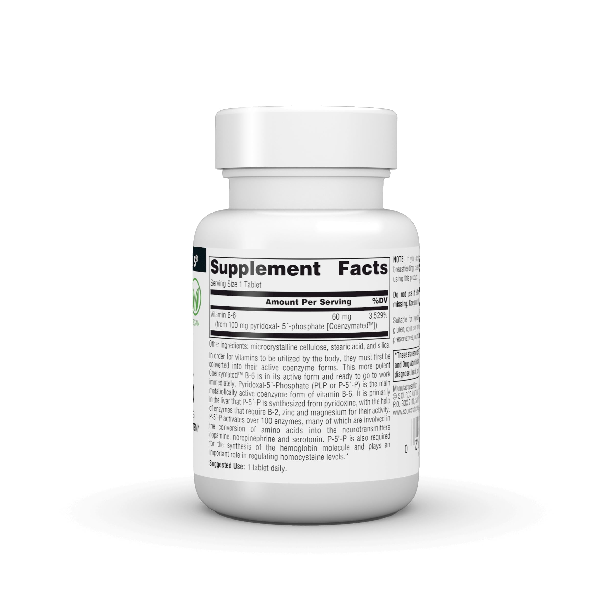 Source Naturals Coenzymated B-6 supplement side view with dosage information