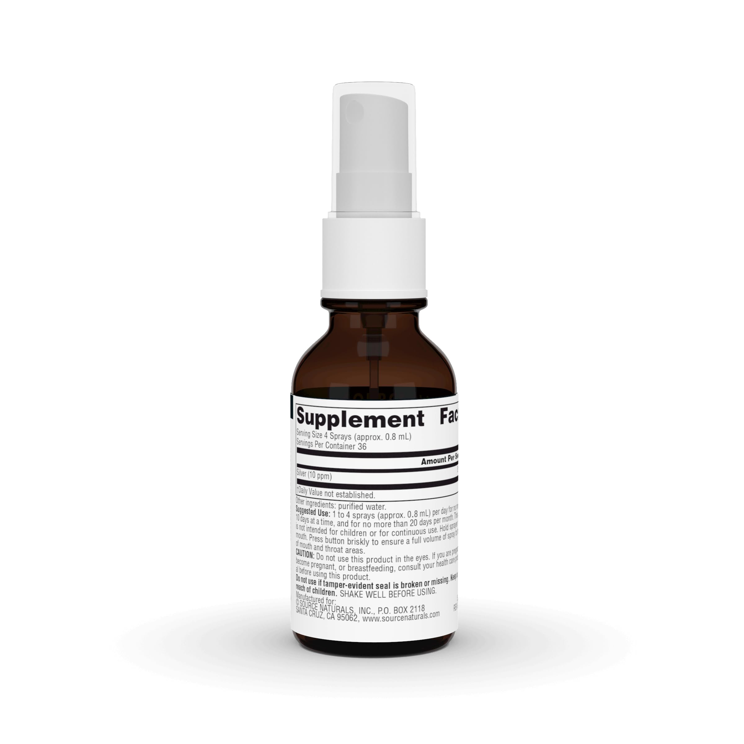 Source Naturals Colloidal Silver Spray 10 ppm back view