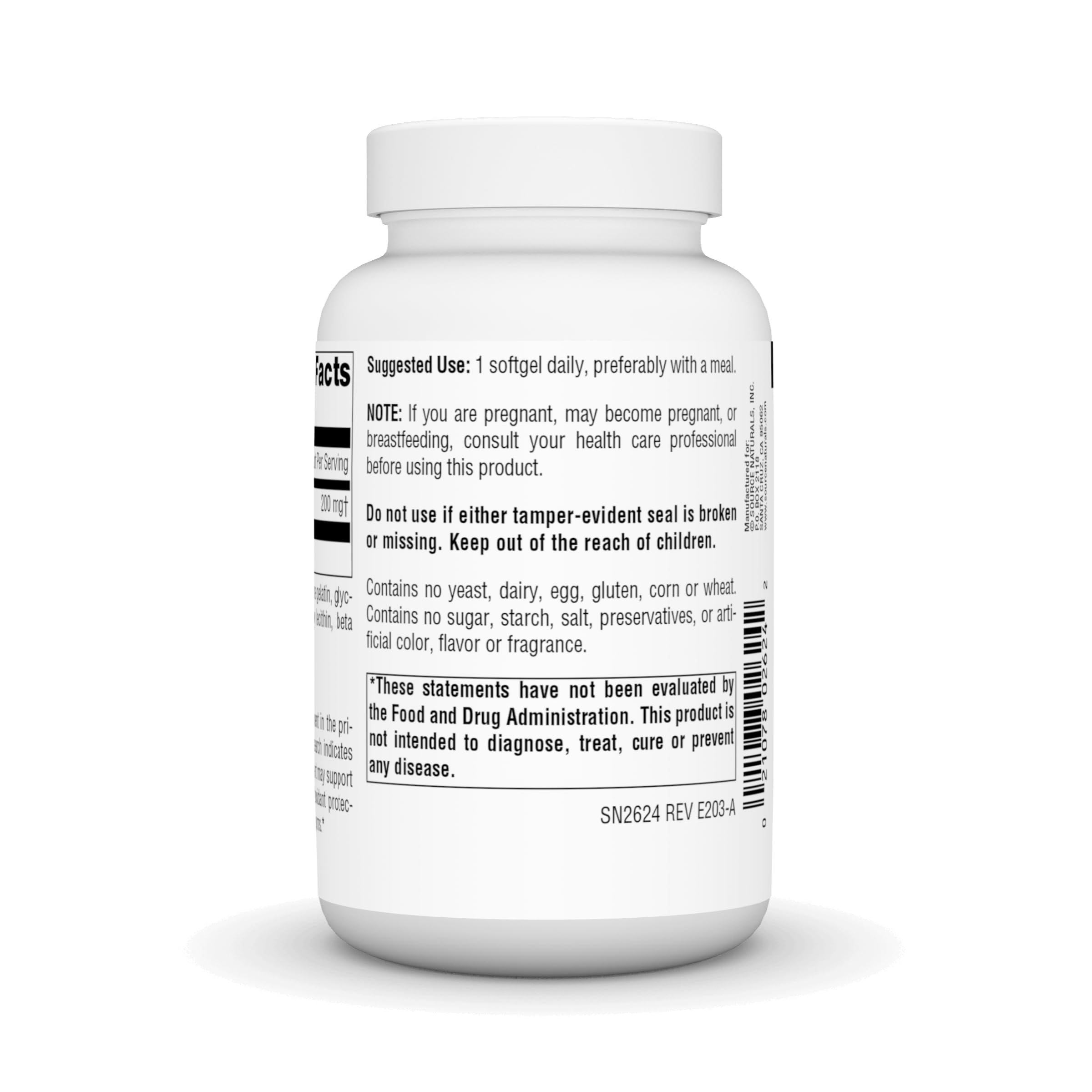 Source Naturals CoQ10 Softgels back view with ingredient list