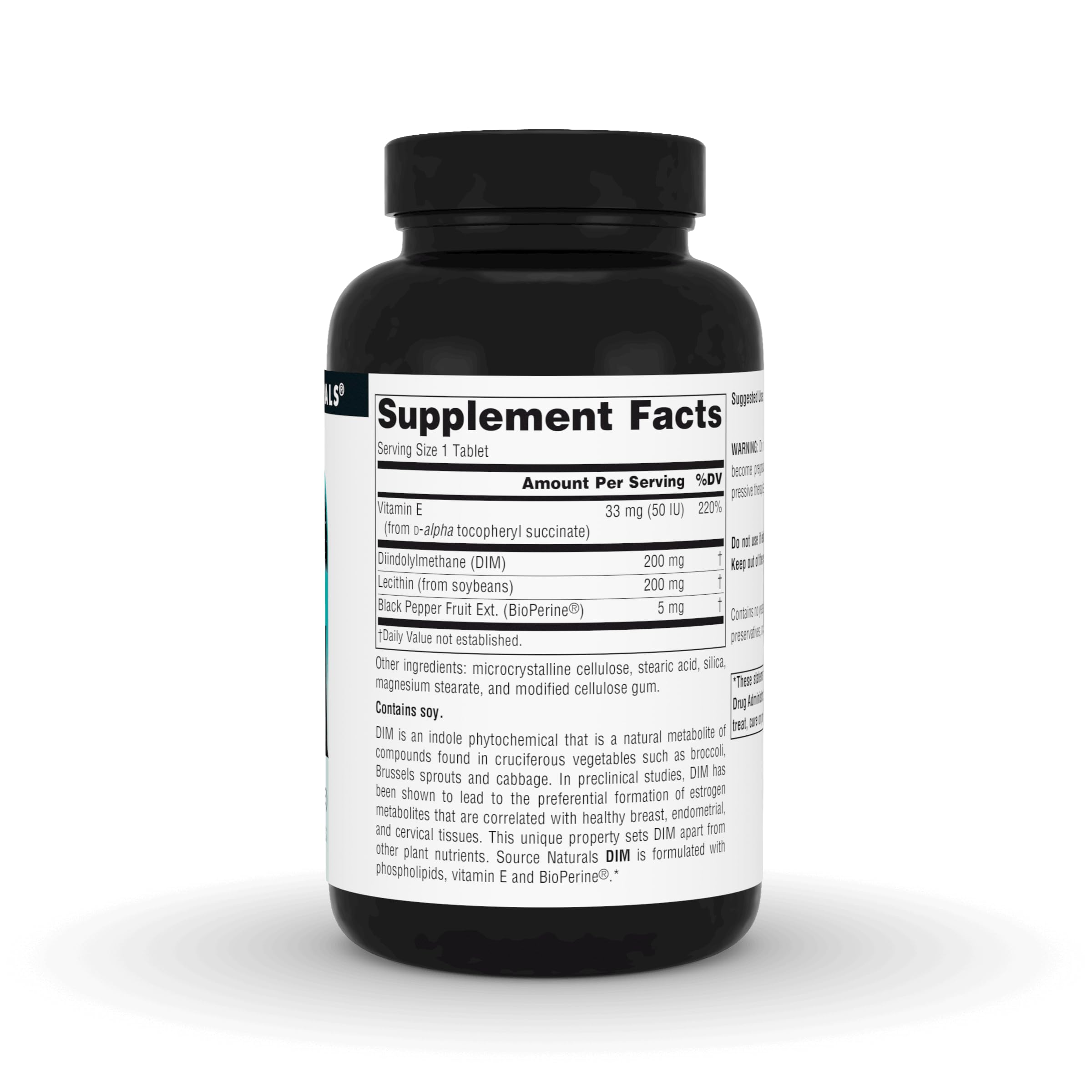 Source Naturals DIM Supplement 45g back view with ingredient list