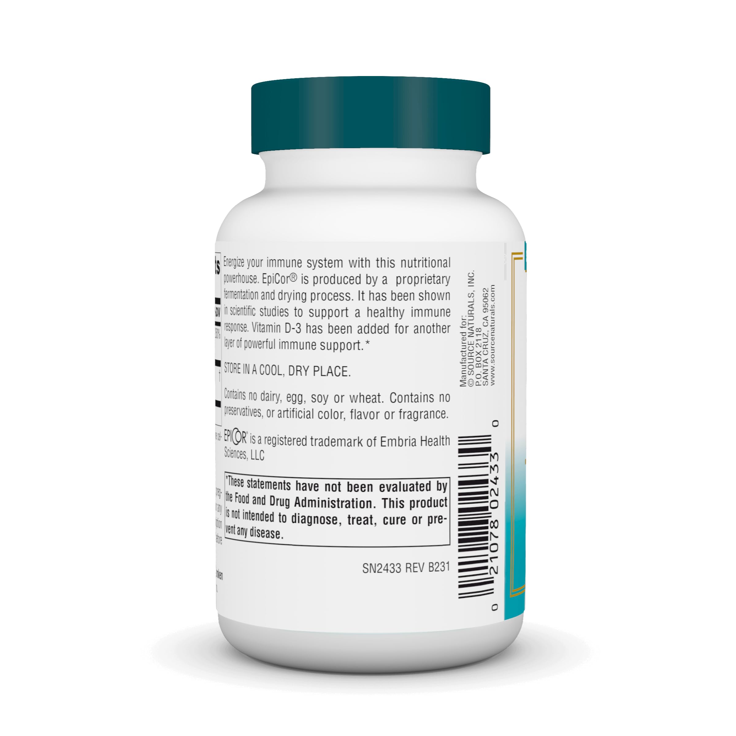 Source Naturals EpiCor Dried Yeast Fermentate 45g supplement capsule close-up