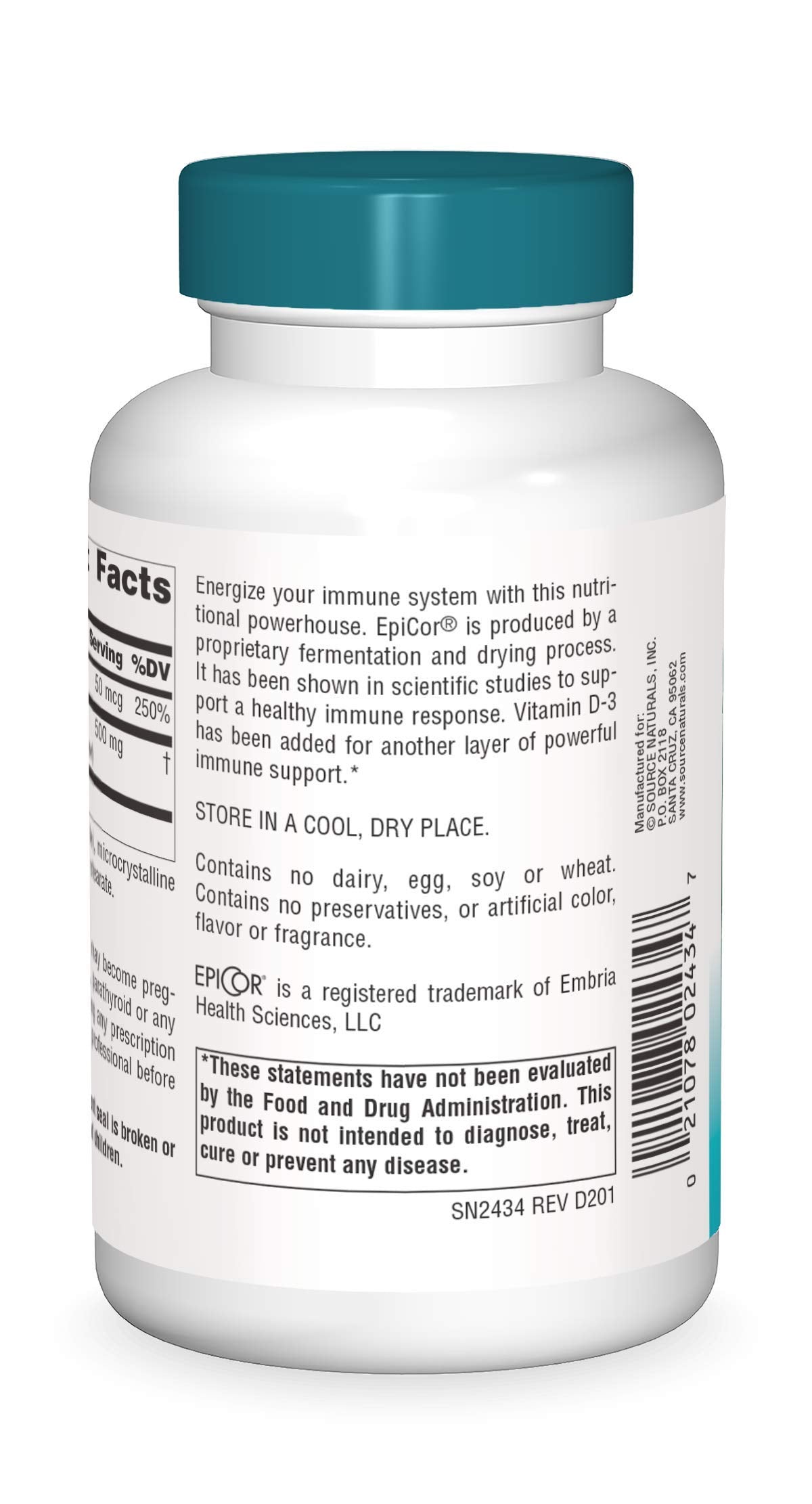Source Naturals EpiCor Dried Yeast Fermentate Capsules side view