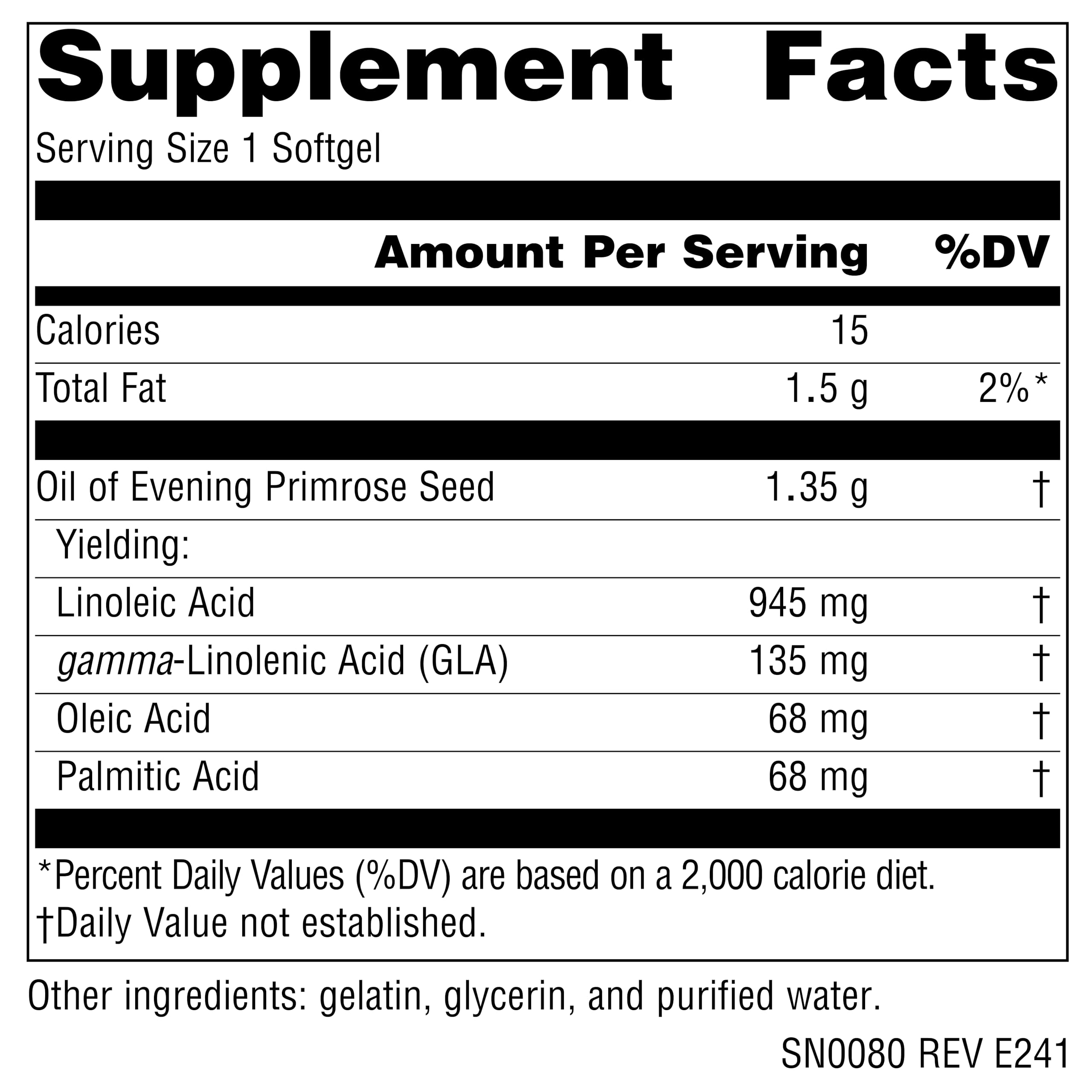 Source Naturals Evening Primrose Oil Softgels back view