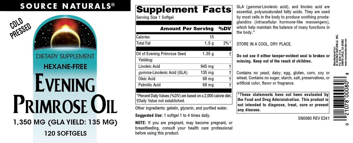 Source Naturals Evening Primrose Oil Softgels label close-up