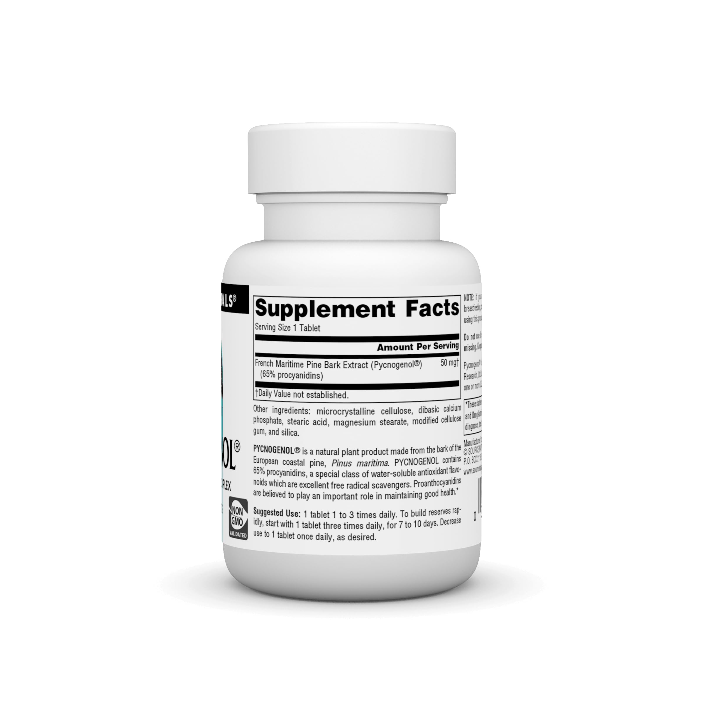 Source Naturals French Maritime Pine Bark Extract 25mg tablet bottle side view