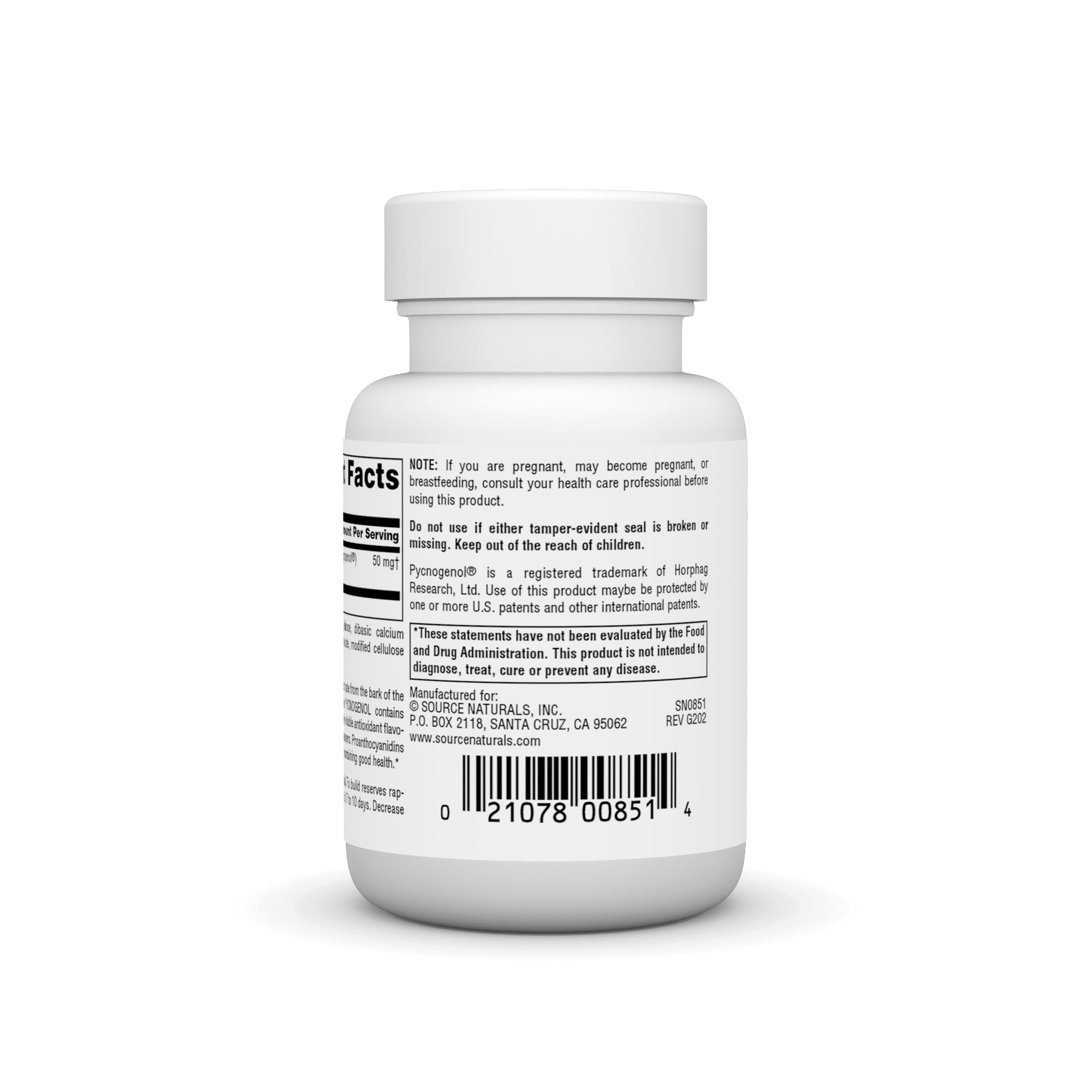 Source Naturals French Maritime Pine Bark Extract 25mg tablet nutritional information