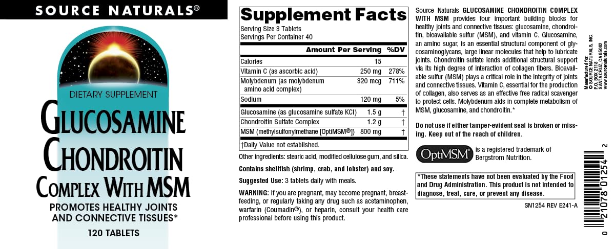 Source Naturals Glucosamine Chondroitin Complex 120 Tablets close-up of tablets