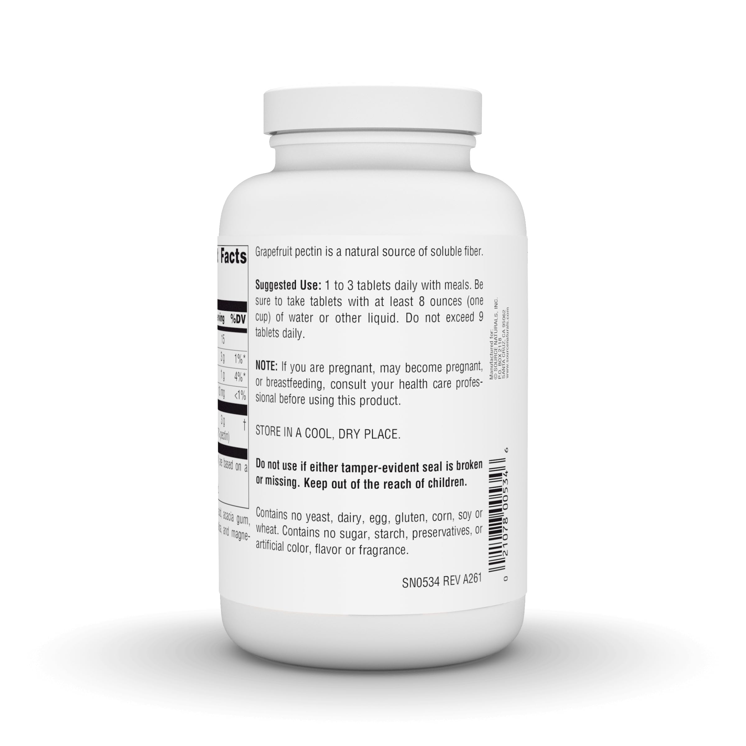 Source Naturals Grapefruit Pectin 1000mg 240 Tablets label close-up