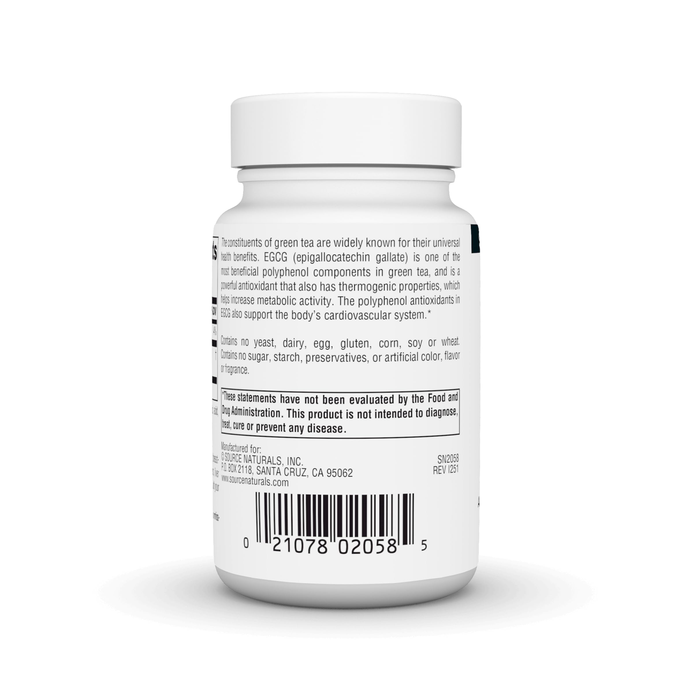 Source Naturals Green Tea Extract EGCG 59g tablets side view