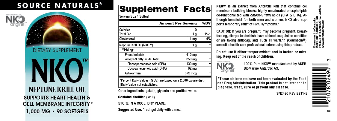 Source Naturals Krill Oil 100% Pure NKO ingredients list
