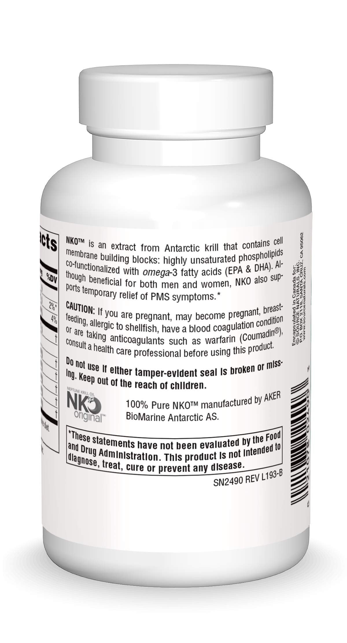 Source Naturals Krill Oil 100% Pure NKO packaging side view