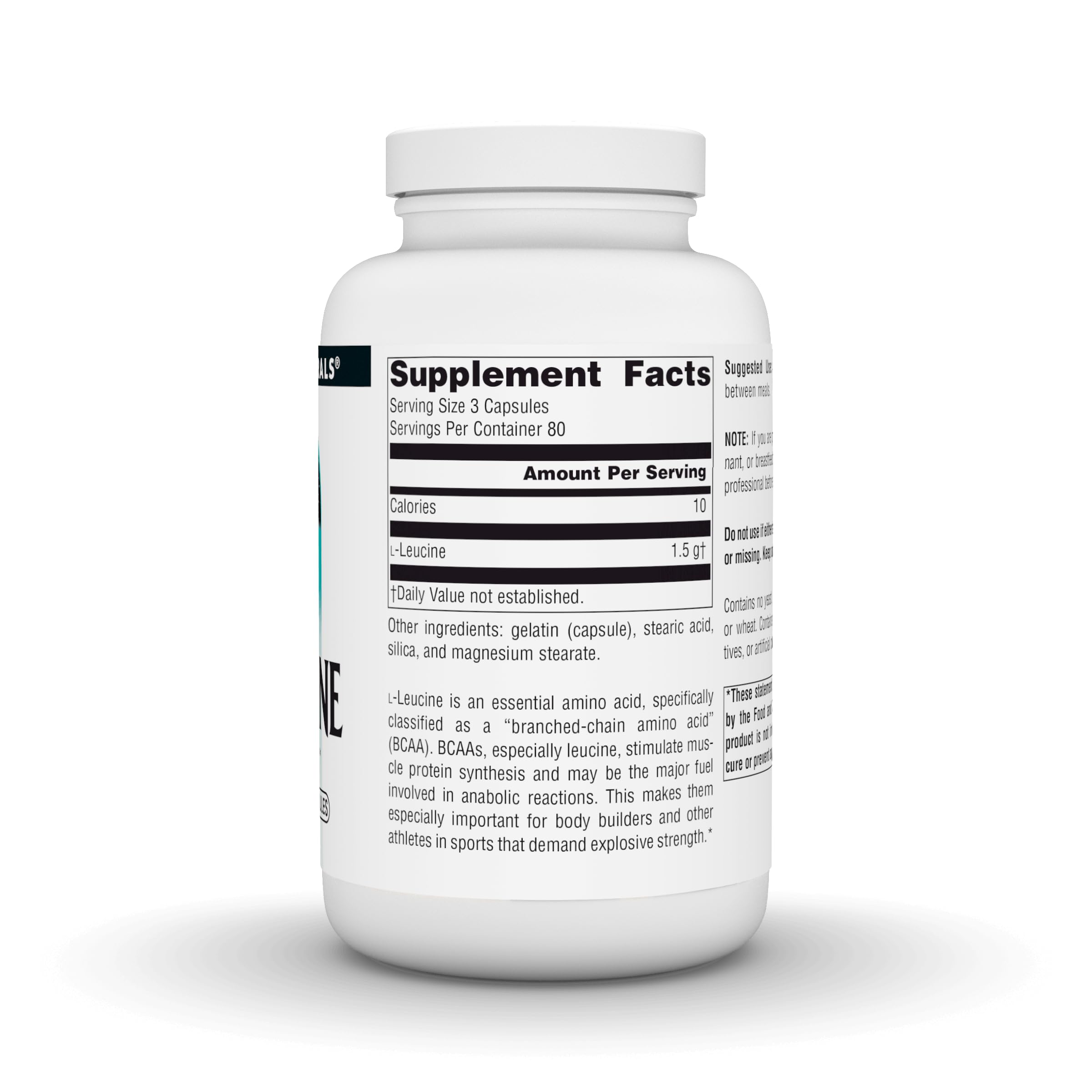 Source Naturals L-Leucine BCAA Capsules bottle with label